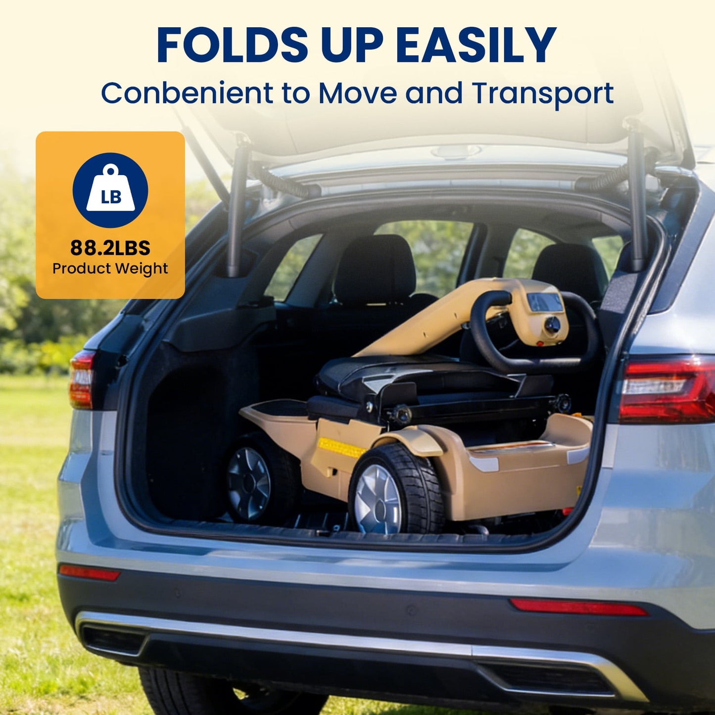 Easy-to-Use Mobility Scooter for Seniors,Lightweight Foldable,300lbs Capacity,Yellow