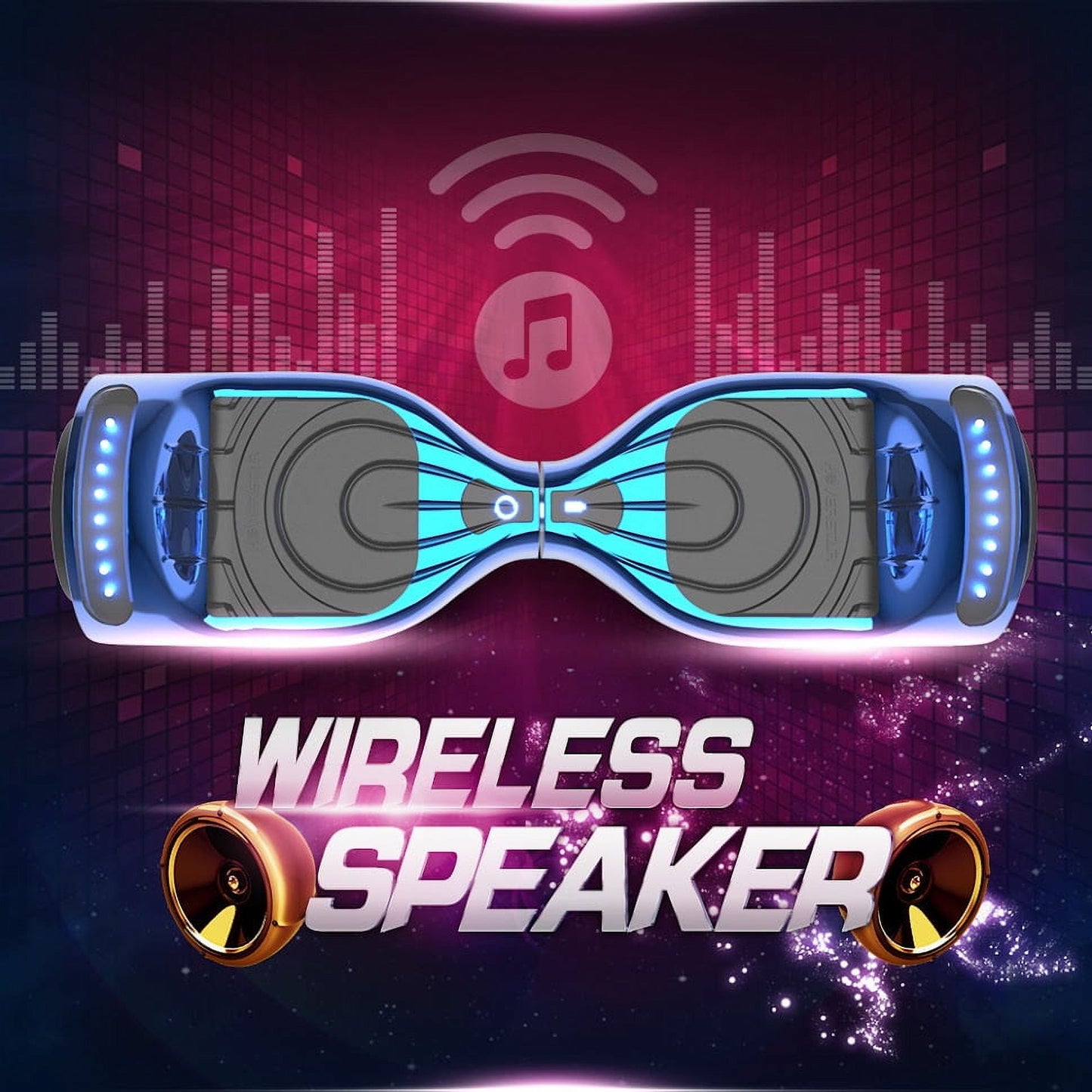 Flash Wheel Hoverboard 6.5" Bluetooth Speaker with LED Light Self Balancing Wheel Electric Scooter - Chrome Blue