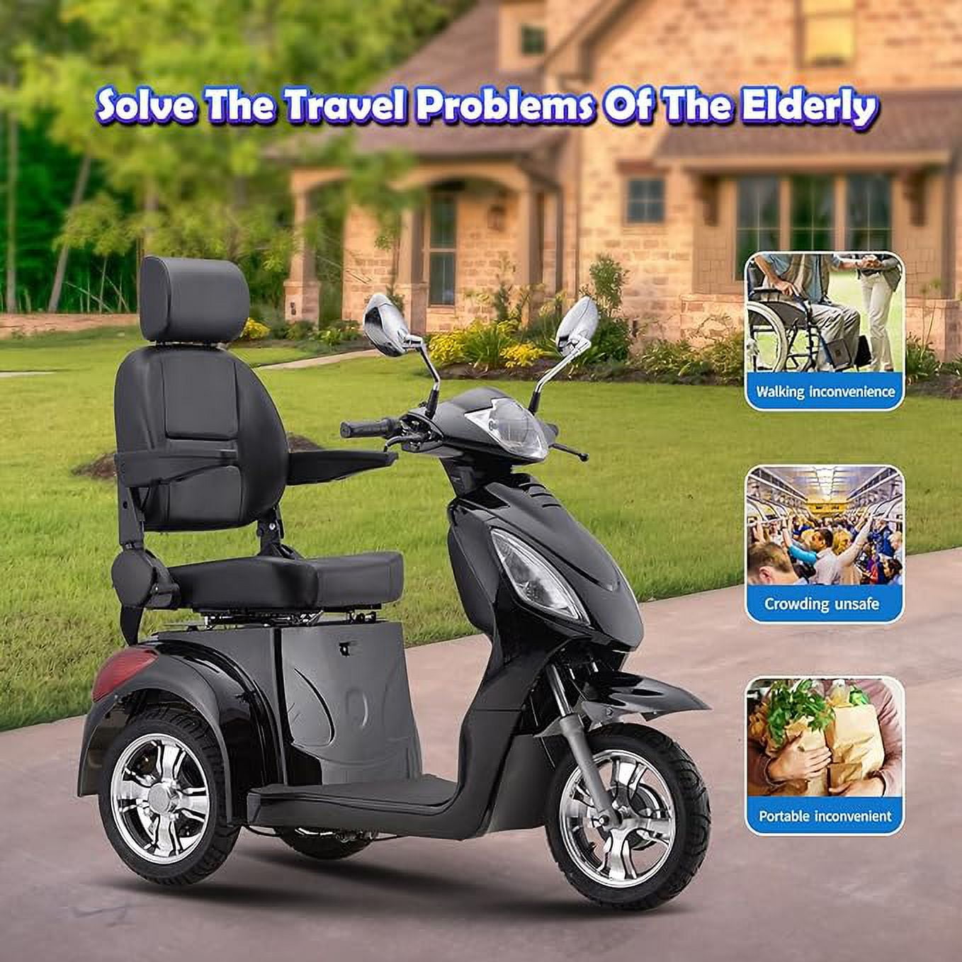 SKRT Electric Large 3 Wheel Mobility Scooters, Heavy Duty Wheelchair Device, 400 LBS Capacity for Seniors & Adults, Speed Adjust, Remote Key, Assembled In US, Receive Ready to Ride