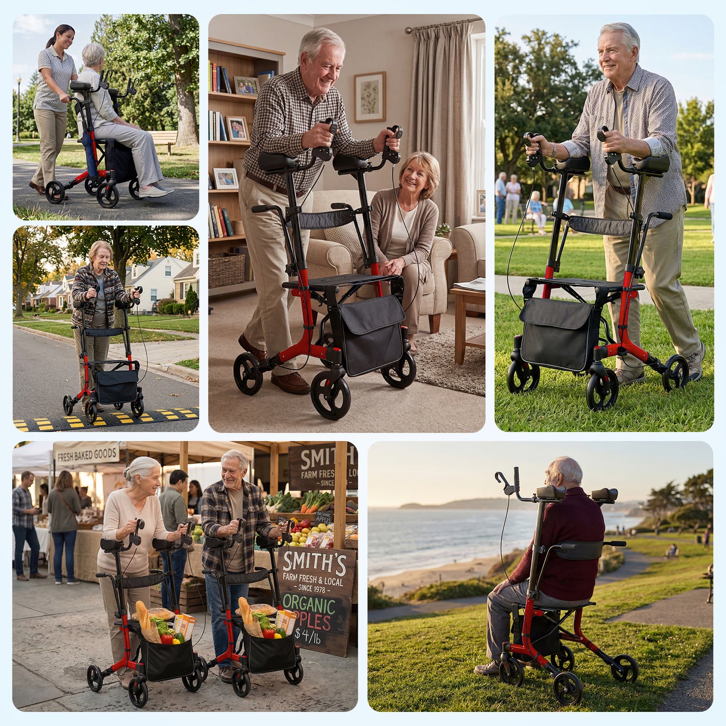LiltJan 2-in-1 Upright Rollator Walker for Seniors - Lightweight Foldable Walker with Seat & Adjustable Arm Supports, Standing & Seated Transport Chair, 300 lbs Capacity