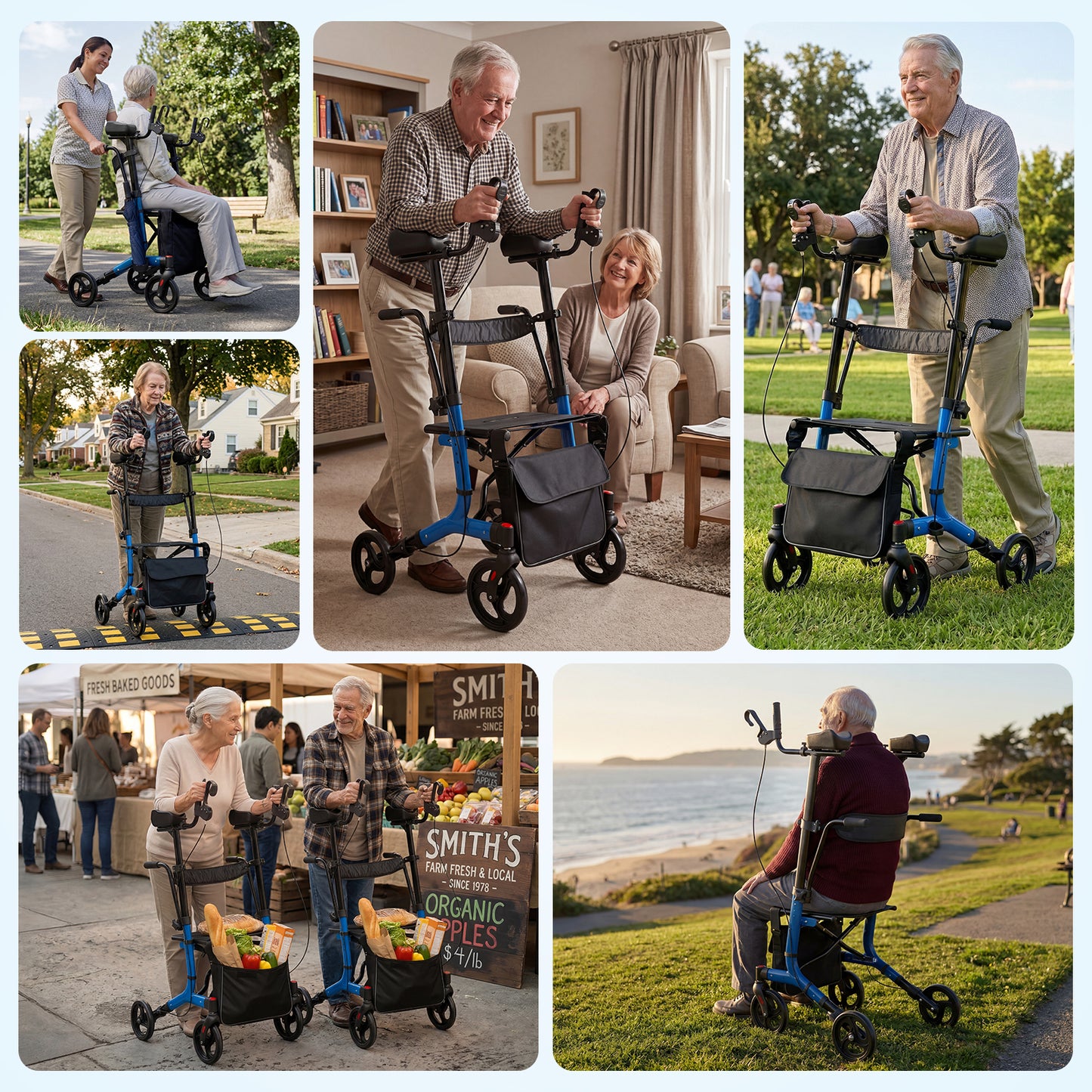 LiltJan 2-in-1 Upright Rollator Walker for Seniors - Lightweight Foldable Walker with Seat & Adjustable Arm Supports, Standing & Seated Transport Chair, 300 lbs Capacity