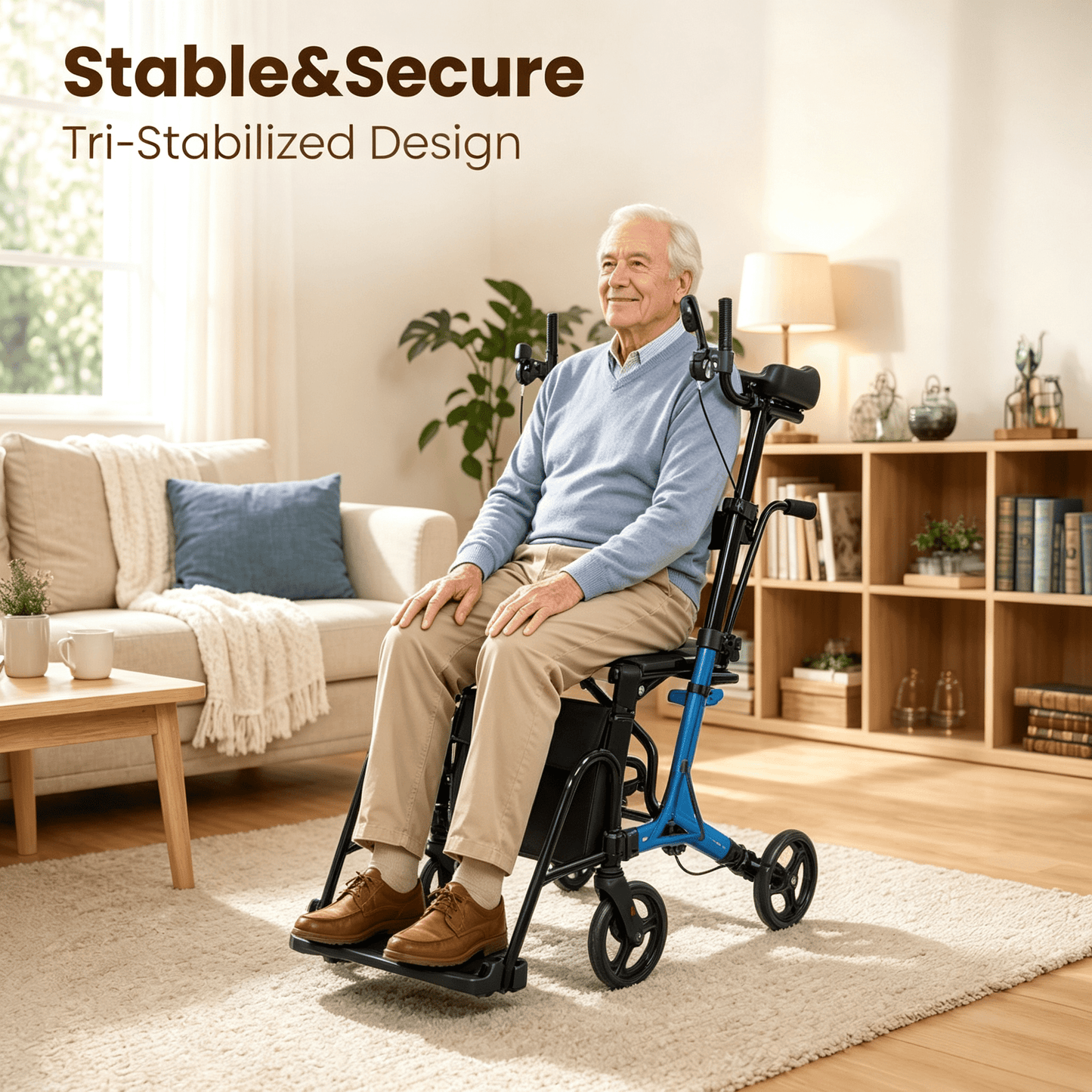 Arshin Foldable Rollator Walker with Seat for Seniors–450 lbs Heavy-Duty Support,Lightweight 19 lbs,10" All-Terrain Wheels for Indoor & Outdoor Use,Adjustable Handles,Compact Fold(Blue)