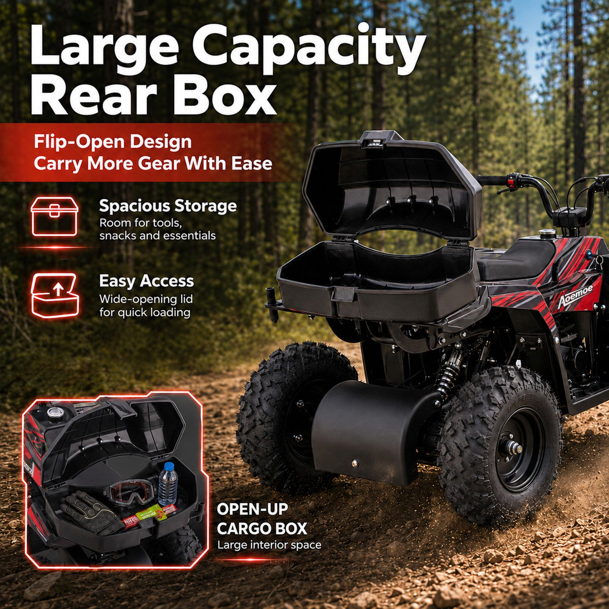Aoemoe 40cc 4-Stroke Youth Ride-On for Ages 13+, Fuel Powered Pull Start with Front & Rear Disc Brakes, Adjustable Top Speed Up to 15 MPH, Safety Flag & Parental Speed Control, Red