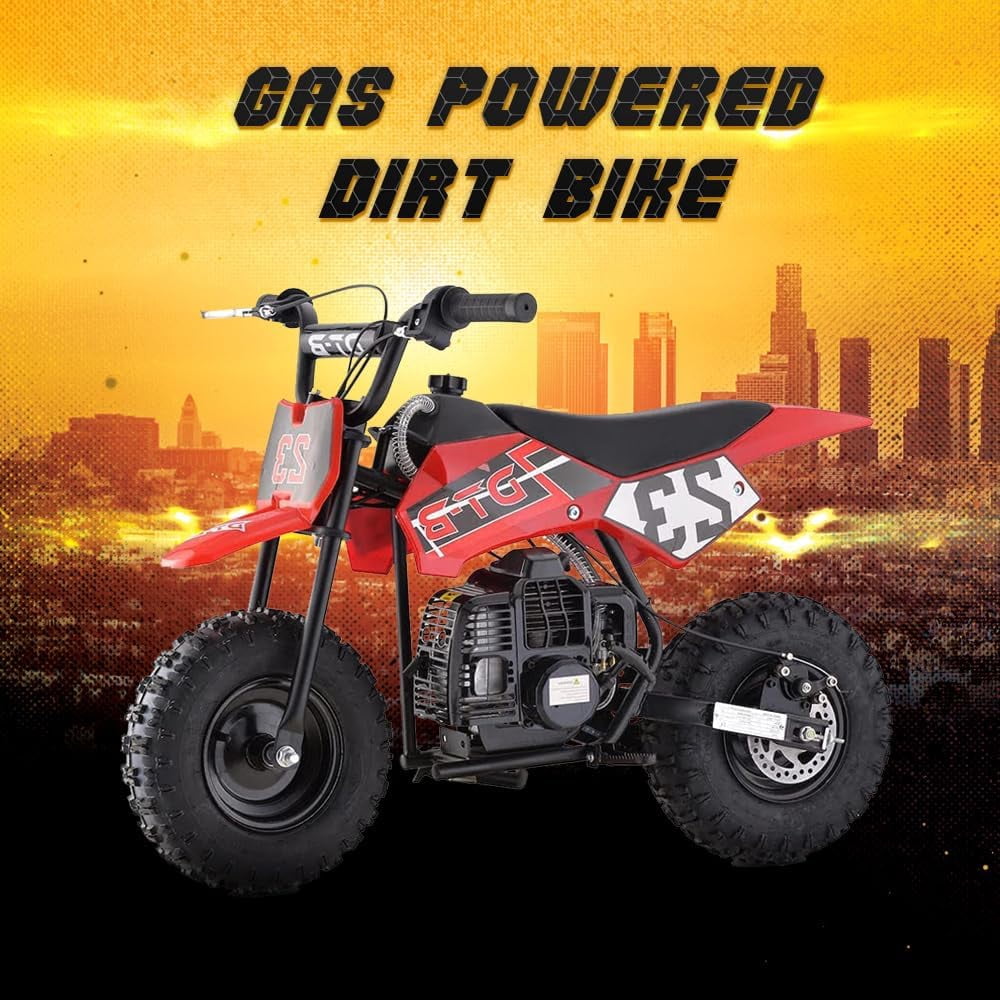 Aoemoe Mini Kid Dirt Bike, 49 CC 2-Stroke Gas Bike with Off-Rode Tire, Suspensions, Disc Brakes, Max Load 160Lbs, Up to 20Mph, EPA Approved