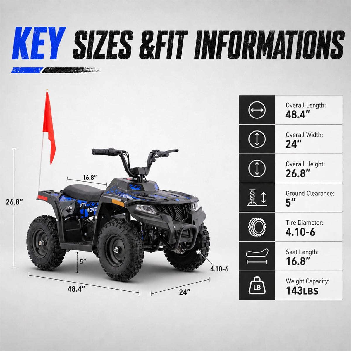 36V Electric 500W Motor 4-Wheeler with Front & Rear Suspension, IVFJFV Electric 4-wheel Off-Road Tires & Safety Flag & LED Headlights,Power Ride on Car for Age 6+