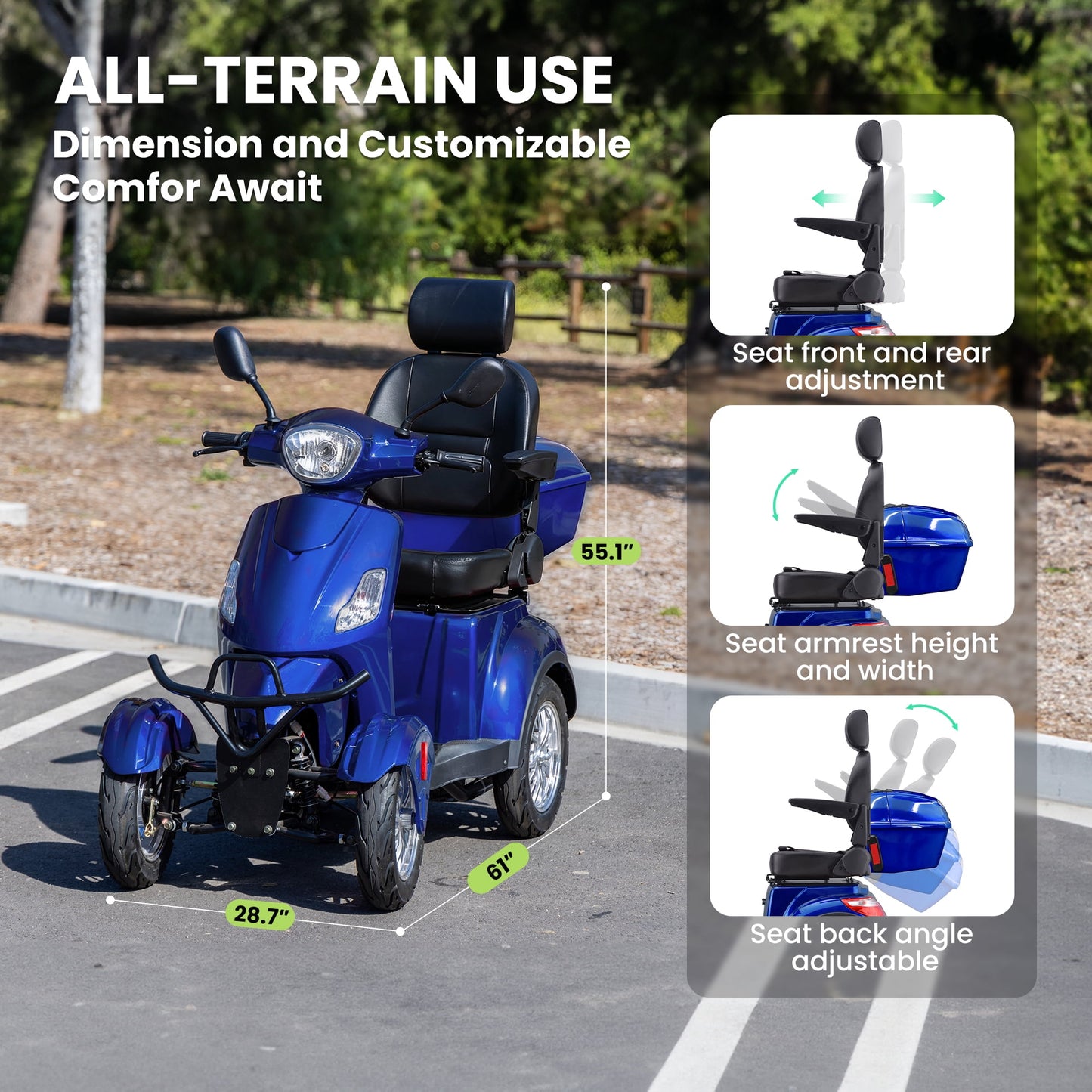 Tcdjtc 4 Wheel Mobility Scooters for Seniors, Adult Scooter with 800W Motor, Motorized Scooter for Adults, Heavy Duty Electric Scooter with 500 lb Capacity, 31 Miles Long Range, Instructions Included