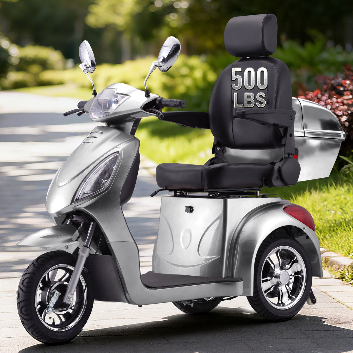 Ostrina 3-Wheel Mobility Scooter for Seniors–500 lb Capacity,800W Motor,31-Mile Long Range,15 MPH Top Speed,Premium Comfort Seat,Rear Trunk,No Assembly(Silver)