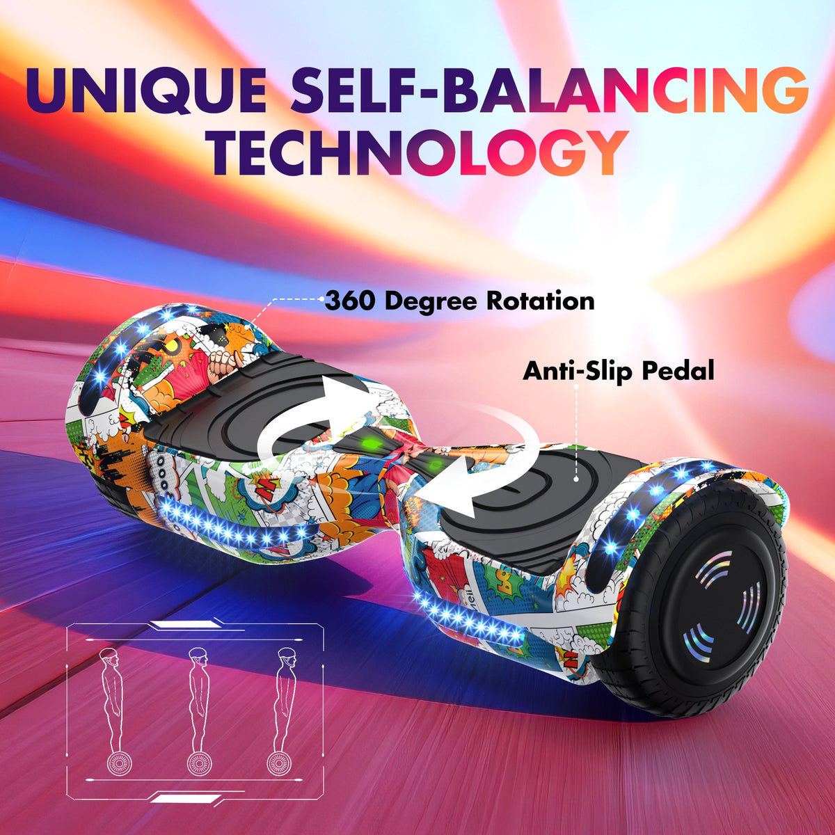 Hoverboard for Kids with 9 mph Max Speed, Tcdjtc Electric Scooters with LED Lights & Bluetooth Speakers, All Terrain Hoverboard for Adults, Off Road Hoverboard with UL2272 Certified
