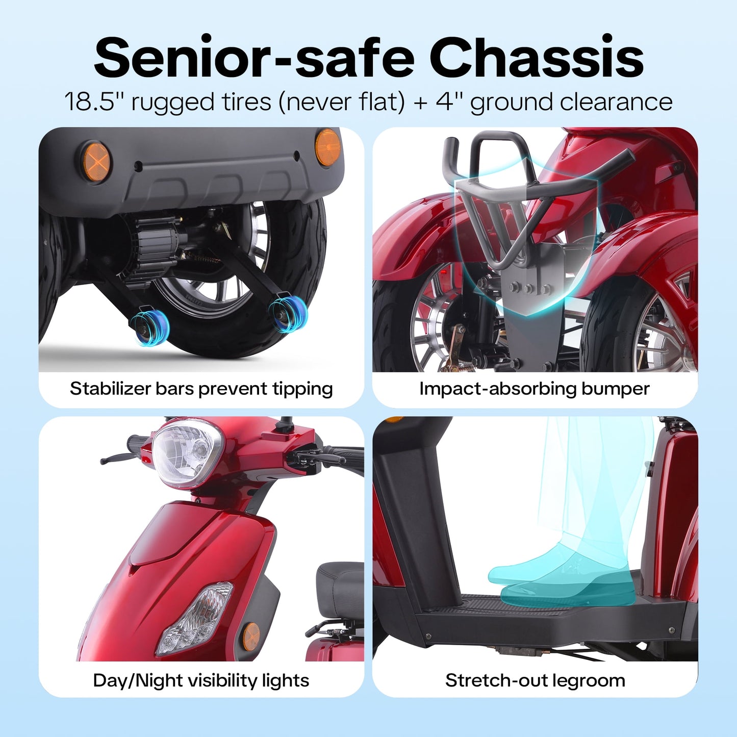 Arshin Mobility Scooters for Seniors & Adults,500lbs Capacity Heavy Duty Electric Mobility Scooters with 4 Wheels,800W Long Range Battery and Speed Adjust Medical Scooter(Red)