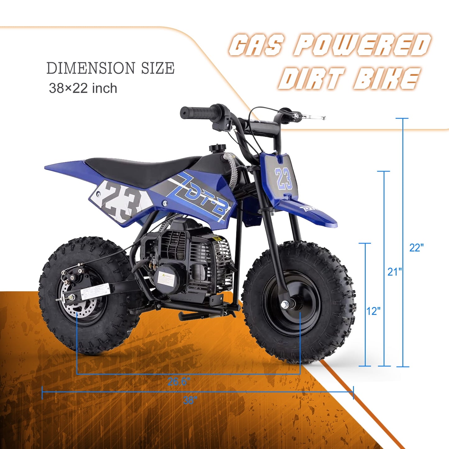 Arshin 50cc 2-Stroke Gas Dirt Bike for Kids,20 MPH Mini Pit Bike with Off-Road Tires & Disc Brakes,Soft Spring Seat,160 Lbs Max Load(Blue)