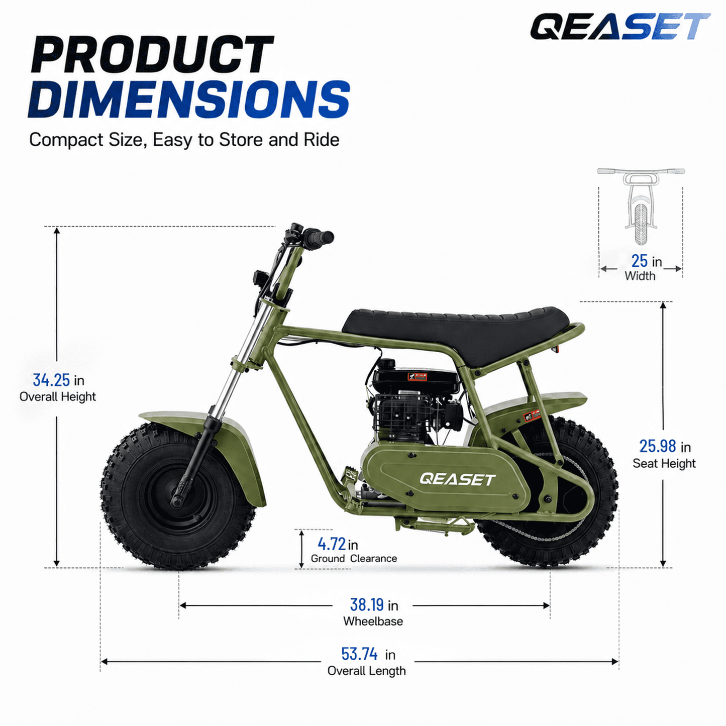 QEASET 105CC 4-Stroke Mini Bike with Shock Absorption, Off-Road Motorcycle, Green