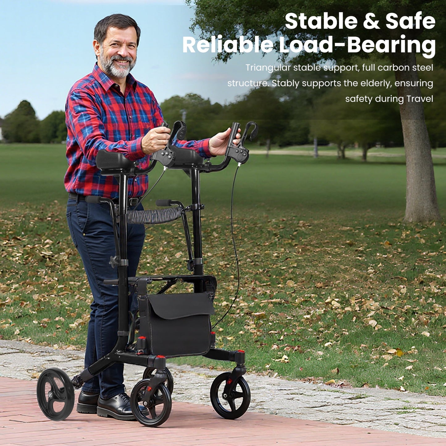 Arshin Medical Rollator Walker with Seat-Stable Mobility Support-Height Adjustable-Durable Steel Frame Construction-Smooth 9.5" All-Terrain Wheels-Foldable-450 Lb Limit-Black