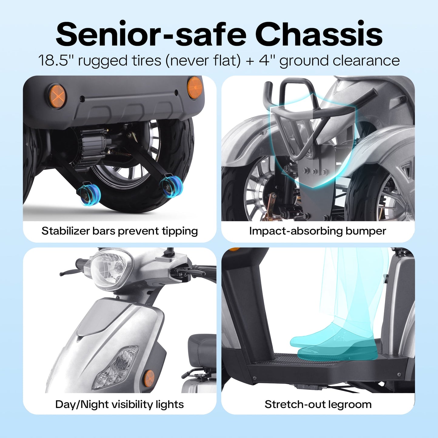 Arshin Heavy Duty 4 Wheel Mobility Scooters for Seniors & Adults 500lbs Capacity,800W All Terrain Electric Recreational Scooter