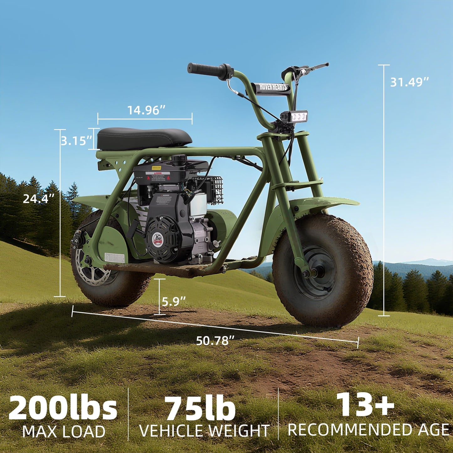Aoemoe MB001 Gas Powered Mini Dirt Bike 99CC for Teens and Adults, 22MPH Off Road Motorcycle, Weight Support Up to 200 LBS - Green