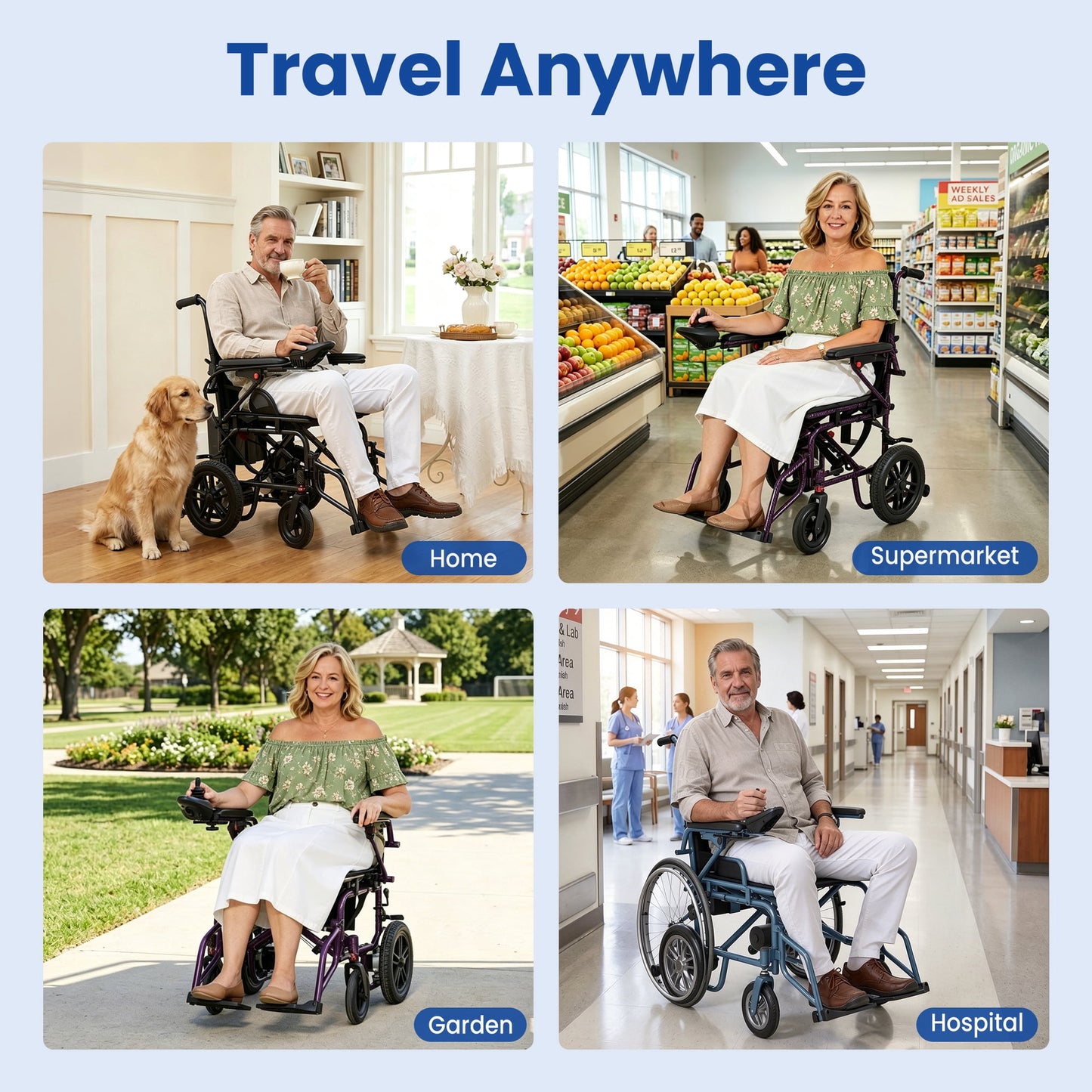 Electric Wheelchairs for Adults，Lightweight Foldable Wheelchair 15 Miles Long Travel Range, 360° Joystick Control Motorized Wheelchair, Support 286 lbs with LED Light Power Wheelchair (Purple)