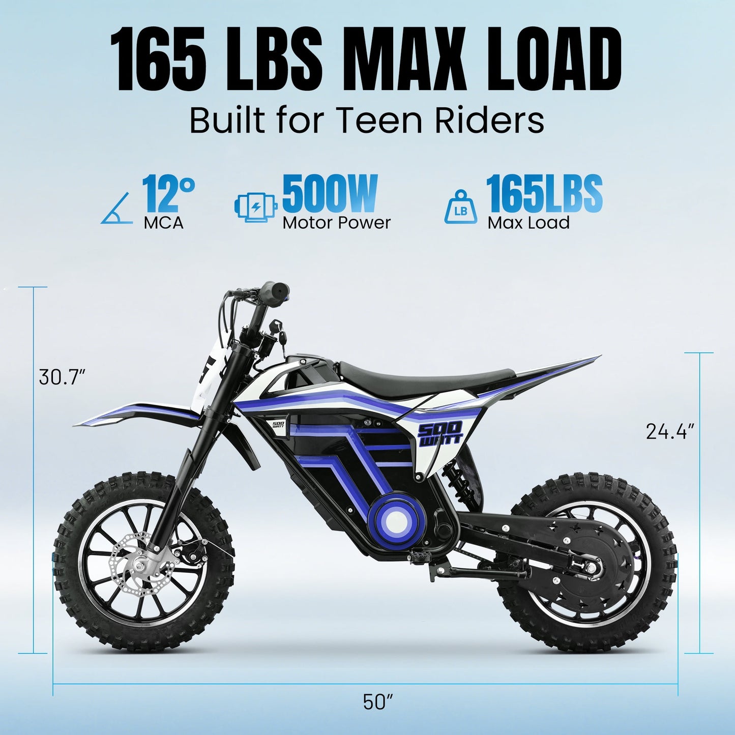 PESCROA Electric Dirt Bike with 15.5MPH Max Speed, E Dirt Bike with 165LBS Max Weight, Electric Bike, Electric Dirt Bike with 23.6 Miles Max Range, Electric Dirt Bike with 500W Motor