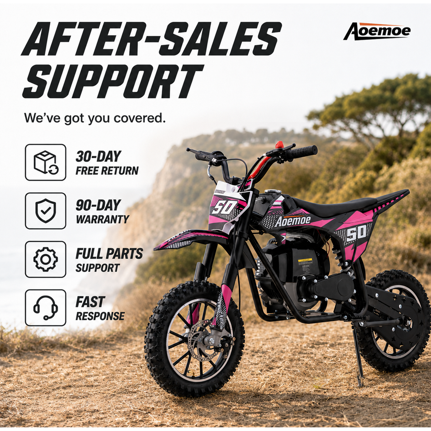 Aoemoe 39cc motor bike, 20mph gas dirt bikes for boys 8 12, Disc Brakes, Max Load 165Lbs, kids dirt bike, Pink