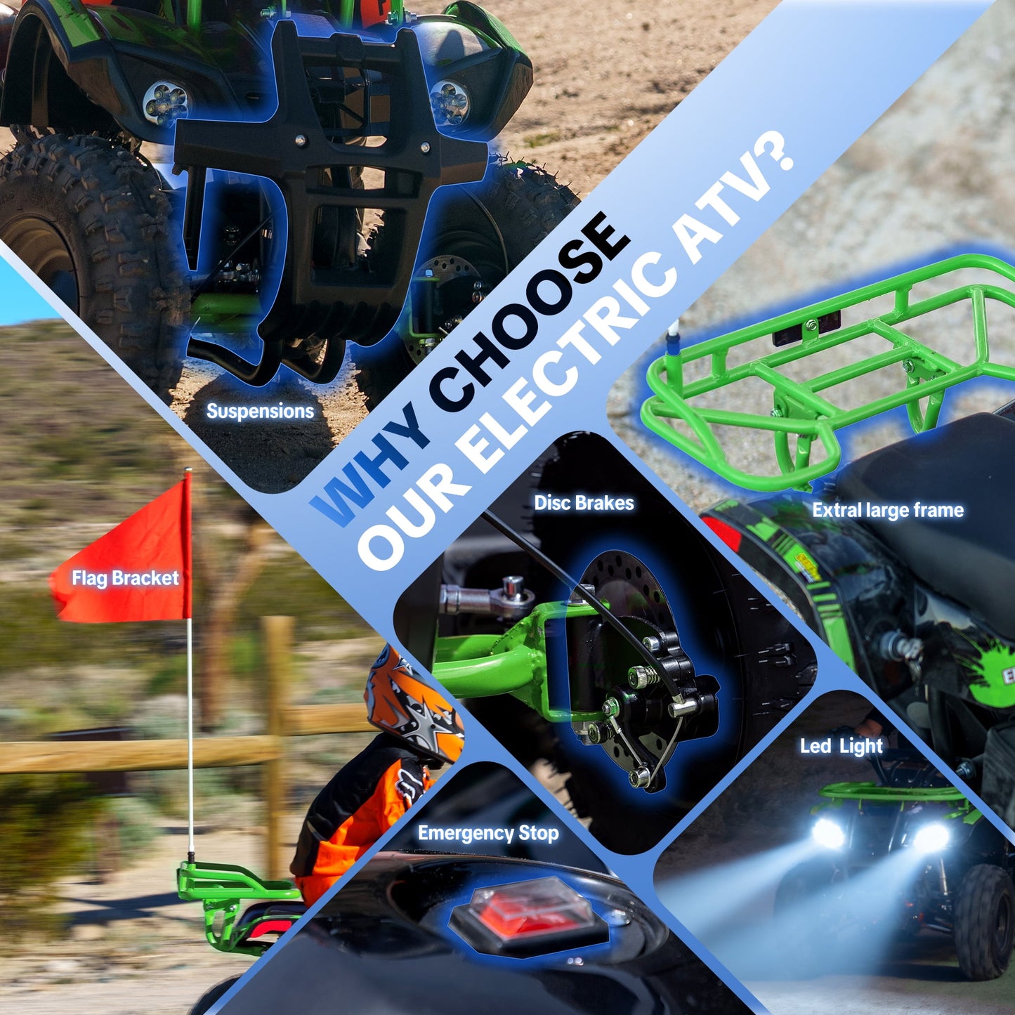 QEASET 500W 36V Battery Ride-On Off-Road 4-Wheeler – 15-Mile Range, Green