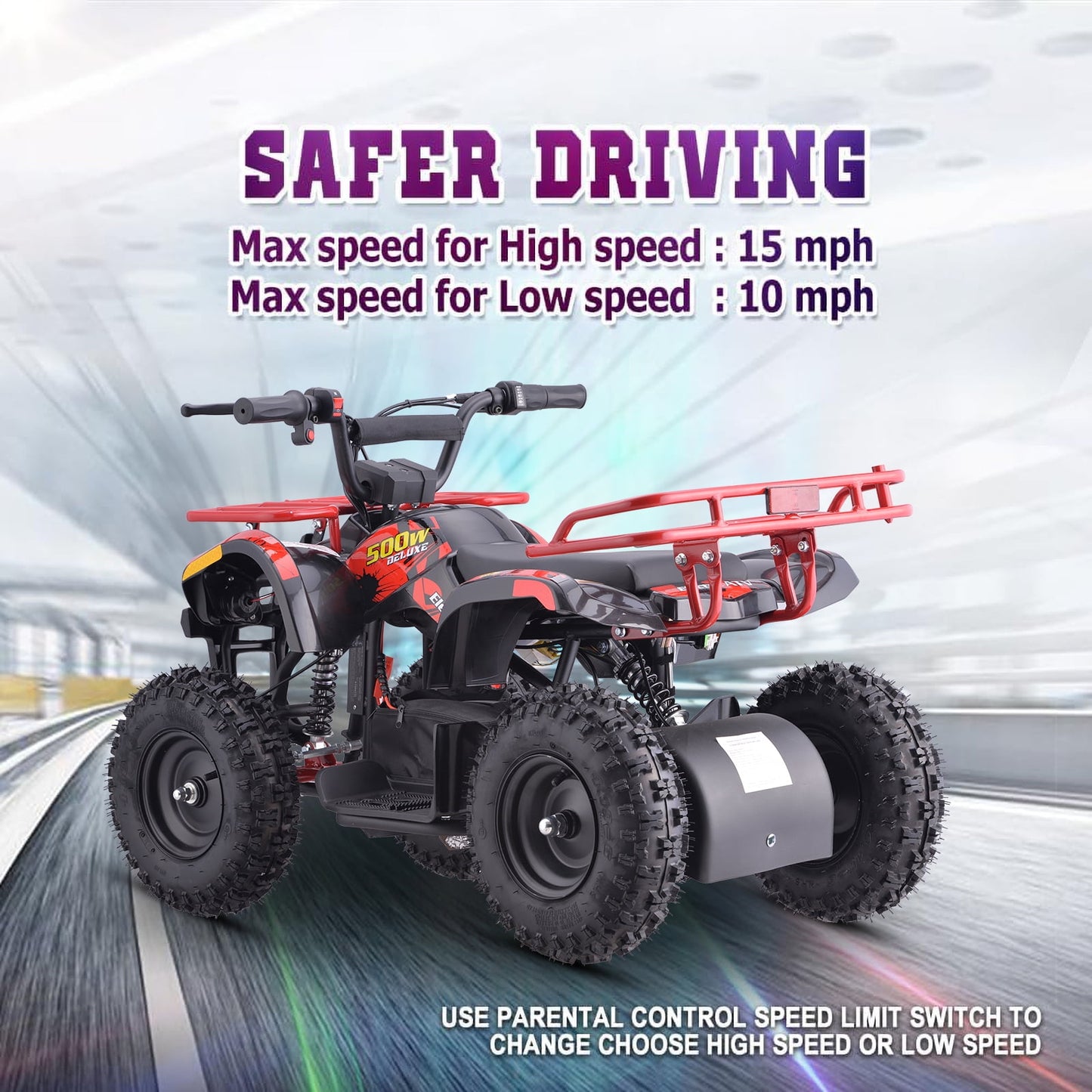 QEASET 500W 36V Battery Ride-On Off-Road 4-Wheeler – 15-Mile Range, Red