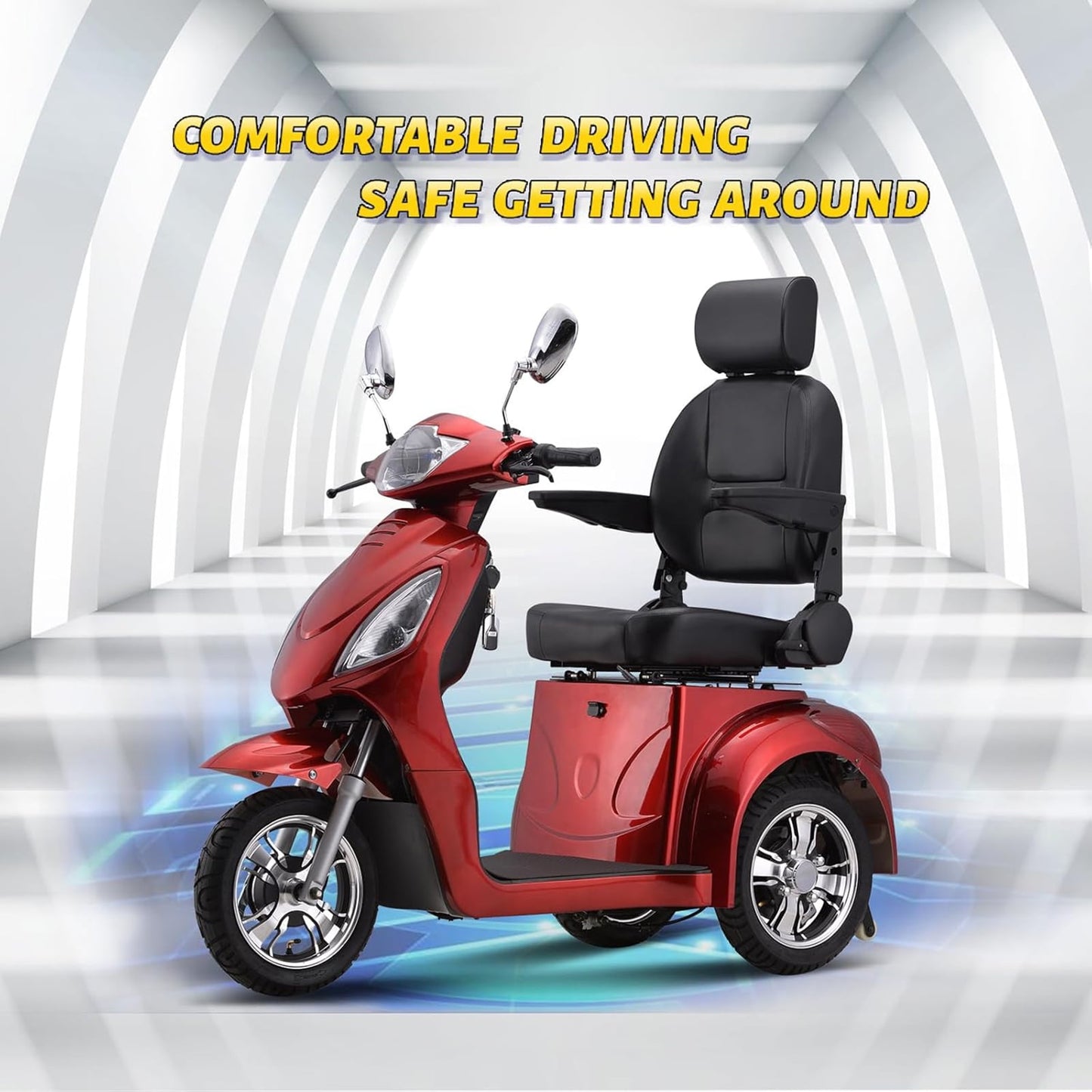 LiltJan 3-Wheel Electric Mobility Scooter for Seniors, 500lb Heavy Duty Capacity Power Scooter, 800W Motorized Medical Scooter with 31-Mile Long Battery Life