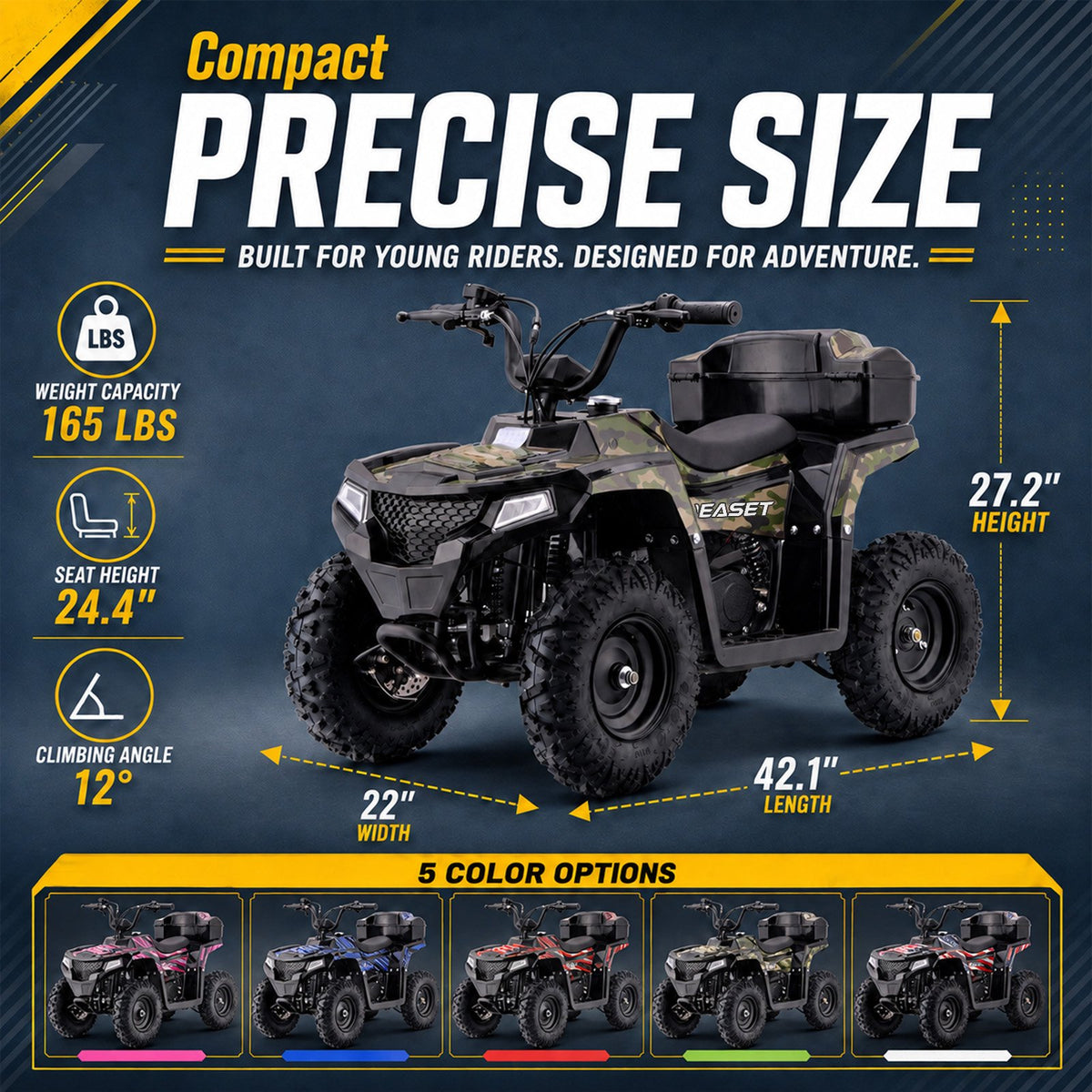 39cc Teen Gas ATV, Gas Powered 4 Wheeler for Teens 16+, 4-Stroke Beginner ATV, Up to 15 MPH, Adjustable Speed, Safety Switches, Front & Rear Brake - Green Camo