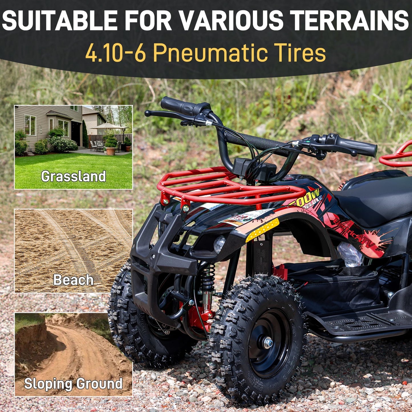 Aoemoe 500W 36V Battery-Powered Ride-On Off-Road 4-Wheeler – 15 Mile Range, Red