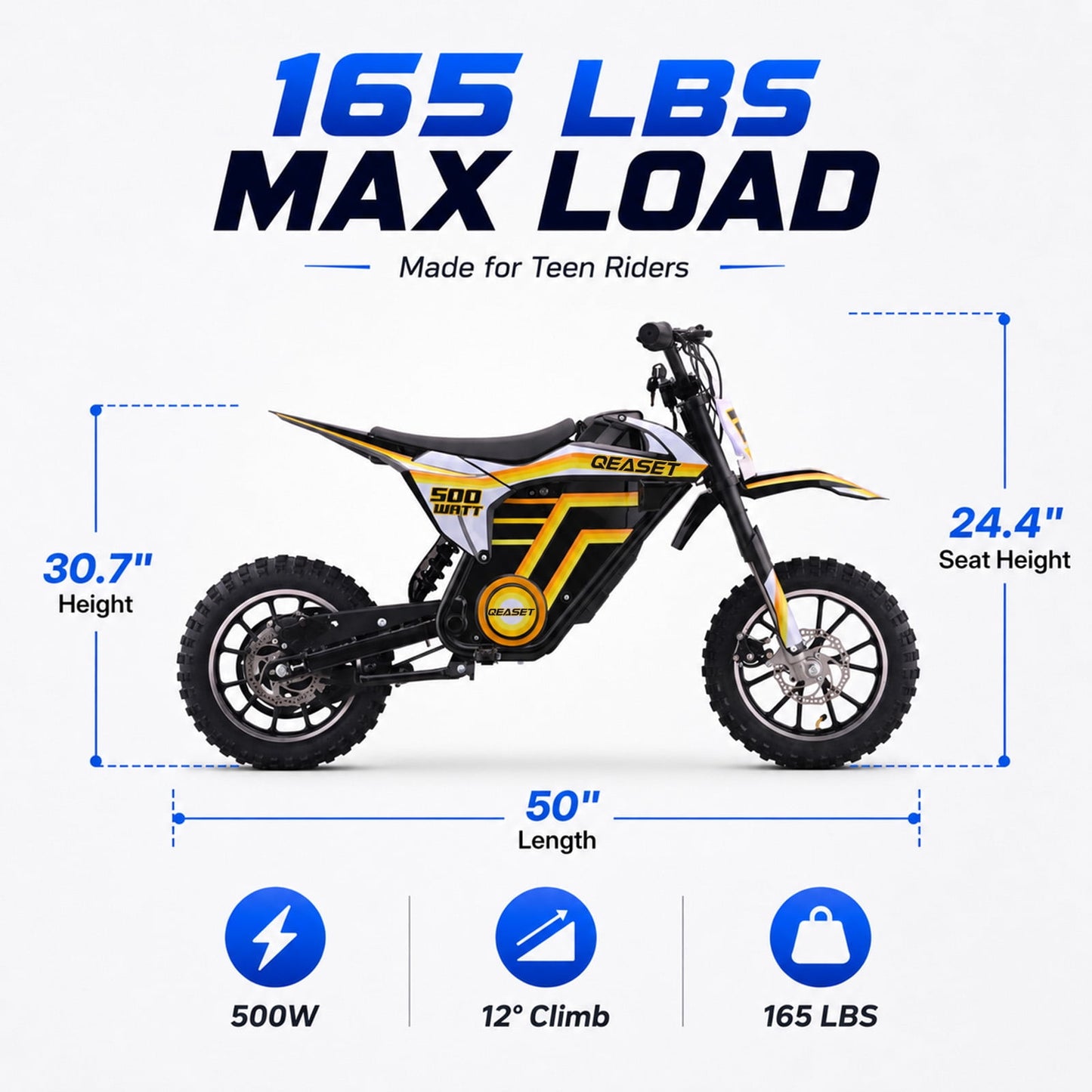 QEASET 36V Electric Dirt Bike, 500W Motorized Mini Dirt Bike with Dual Suspension, Disc Brakes, 17 MPH Max Speed, Electric Off-Road Motorcycle for Boys Girls Ages 8-14,Yellow