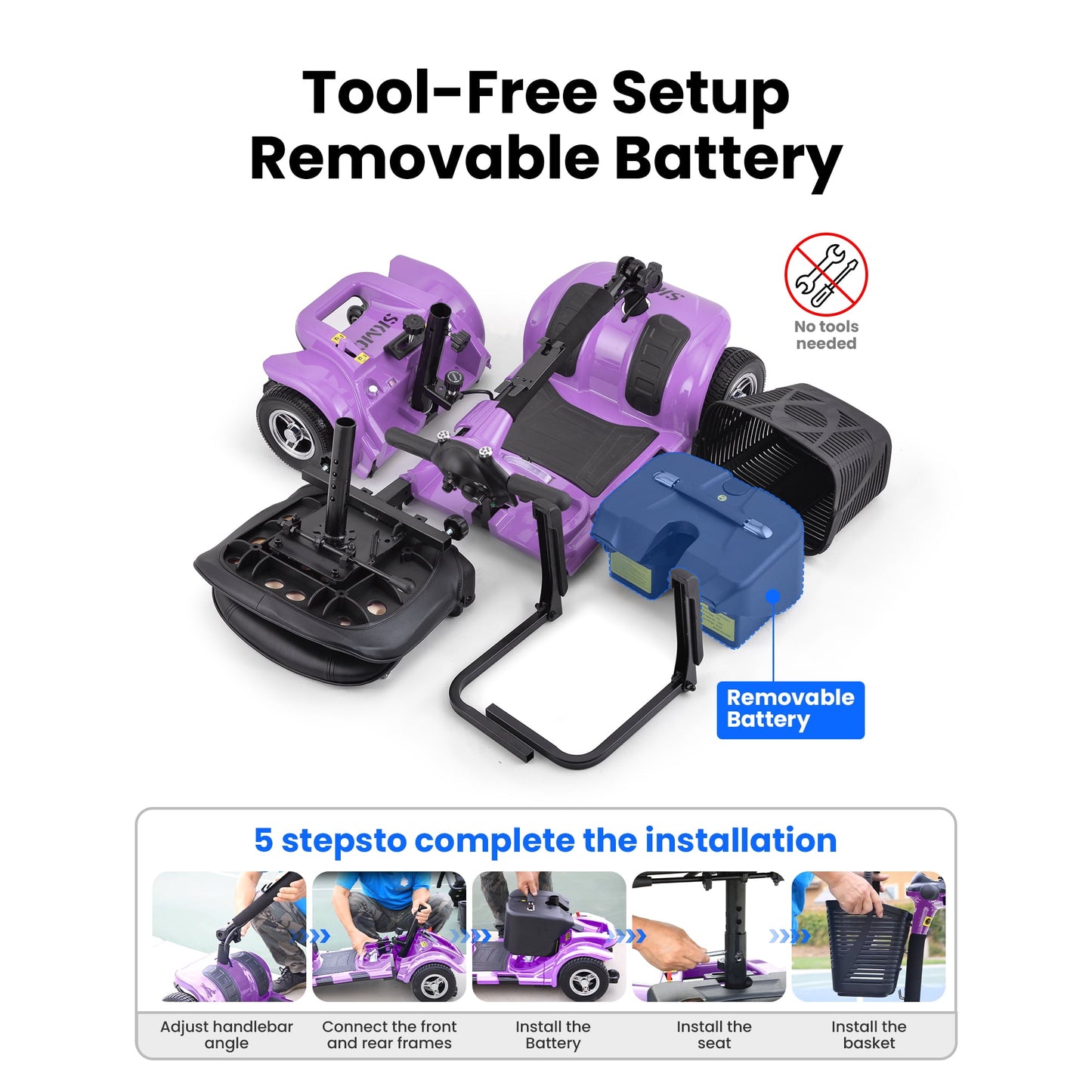 QEASET 4 Wheel Mobility Scooter,Mobility Scooter for Adults, Senior, Electric Powered Chargeable Device for Travel, Gifts for the elderly