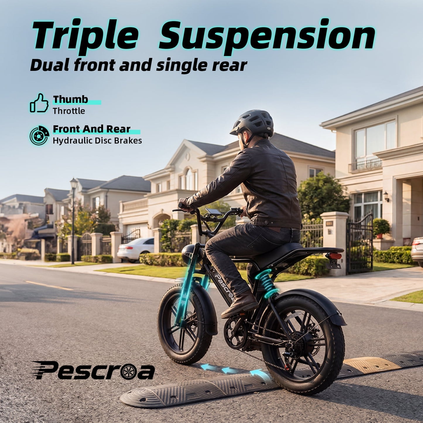 1500W Peak Motor E-Bike with 48V 15Ah Removable Battery, Pescroa Electric Bike for Adults, Adult Electric Bicycles with 70-100 Miles Max Range, Electric Mountain Bike with 7 Speeds