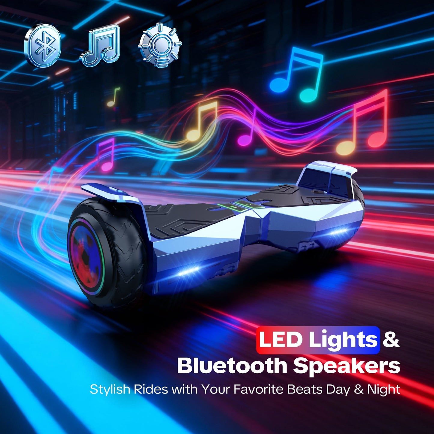 MOSTA All Terrain Self-Balance Scoote ,Electric Scooter Board for Kids & Adults with Bluetooth and Led Lights,6.5 inch,165 lbs capacity Perfect Gift