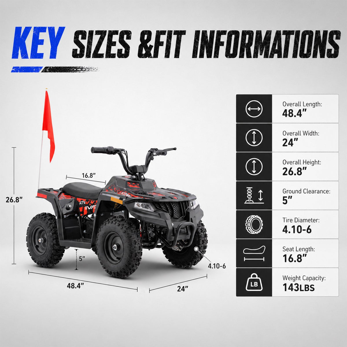36V Electric 500W Motor 4-Wheeler with Front & Rear Suspension, IVFJFV Electric 4-wheel Off-Road Tires & Safety Flag & LED Headlights,Power Ride on Car for Age 6+