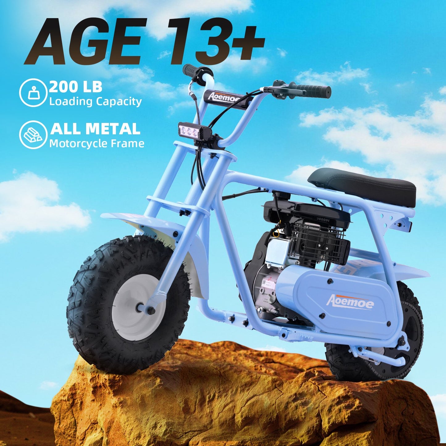 MOSTA  Mini Bike, Gas Dirt Bike, Minibike, Gas Powered Mini Bikes for Adults, 99cc-4 Stroke Pit Bikes with Led, Dirtbike Max Load 200 Lbs, Speed 34.5 KM/H, Perfect Gift