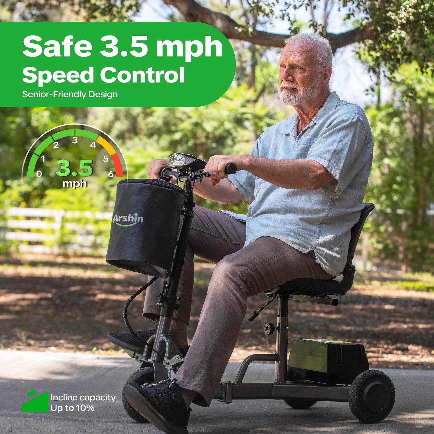 Upgrade Mobility Scooter Lightweight Foldable,All Terrain Mobility Scooters for Seniors & Adults,Arshin 300lbs Electric Wheelchair Strong Device for Travel,2 Batteries,Variable Speed(Gunmetal)