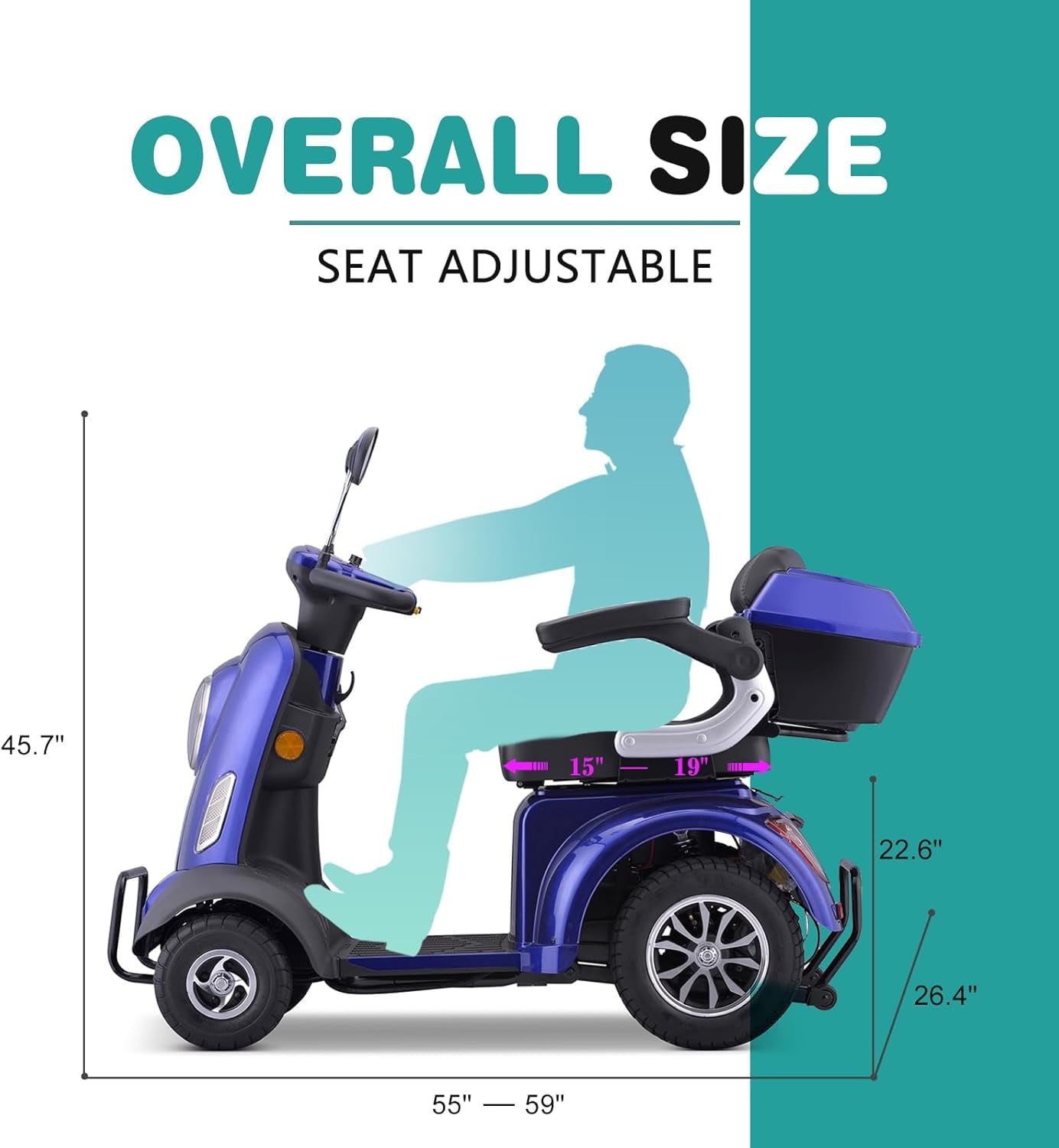 Arshin 4 Wheel Mobility Scooters for Seniors,500W Upgrade Electric Medical Scooter,Heavy Duty 400lbs Capacity for Travel,Adults,Elderly,No Assembly Required(Blue)
