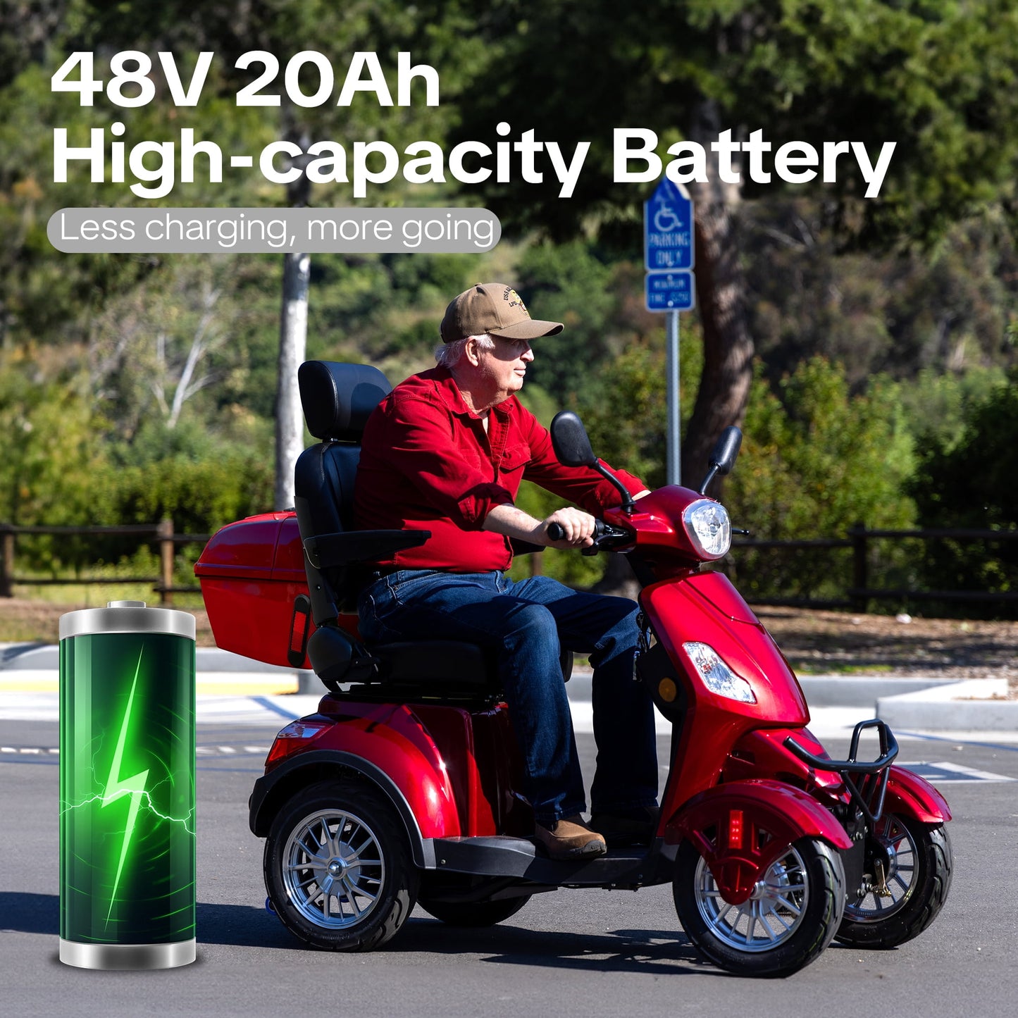 Upgrade Heavy Duty 4 Wheel Mobility Scooters for Seniors & Adults 500lbs Capacity,Arshin 800W All Terrain Fast Mobility Scooter for Travel,Electric Powered Chair,25 Miles Rang,Remote Key(Red)