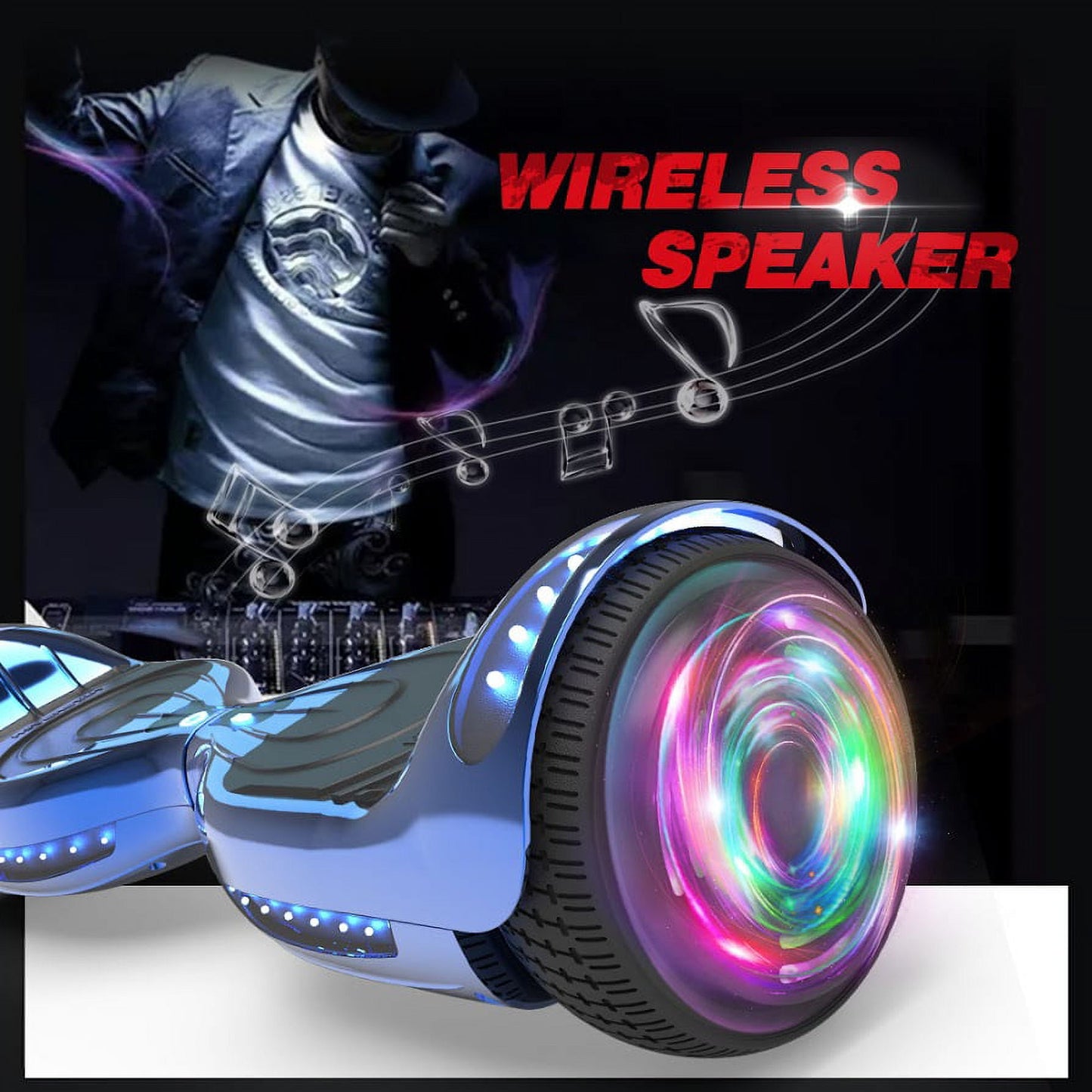 Hoverstar Certified Hover board 6.5 In. Bluetooth Speaker with LED Flash Wheel Self Balancing Wheel Electric Scooter - Chrome Turquoise