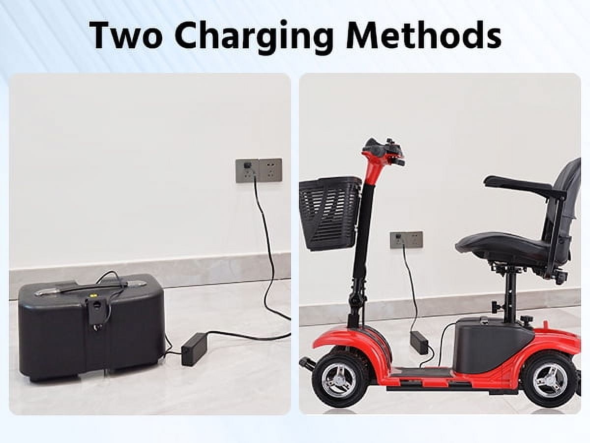 4 Wheels Mobility Scooter for Adults, Senior Electric Powered Chargeable Device for Travel, Lightweight and Portable, with LED Headlights and Basket, Charger Included (Purple)