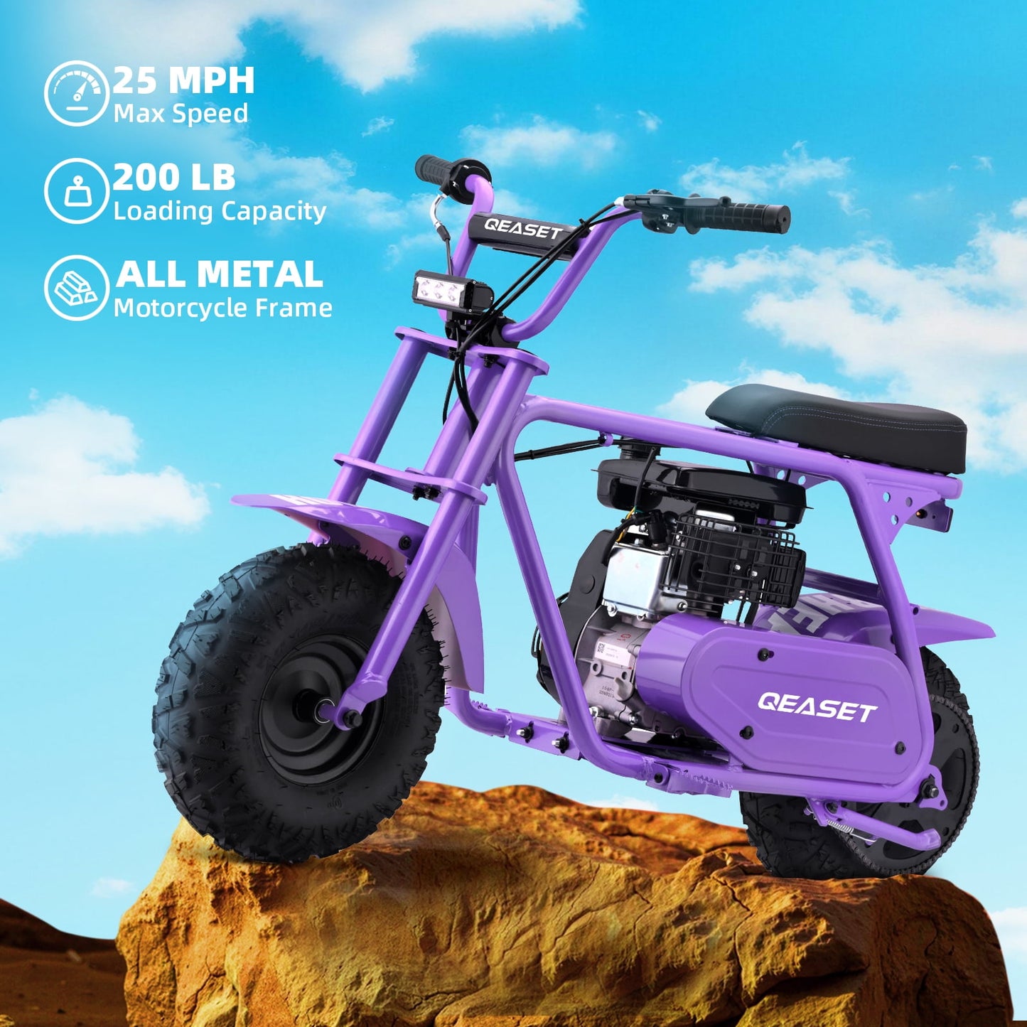 QEASET 99cc Dirt Bike, Gas Powered, 4-Stroke with LED Headlight, 25MPH Minibike Trail Bike, Pull Start, Poucket Bike for Teenager and Adult, Summer Gift