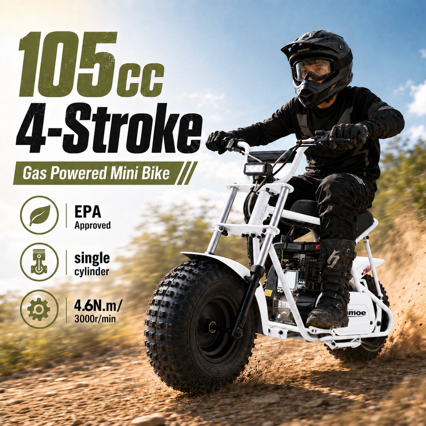 Aoemoe 105CC Dirt Bike, 30 MPH High-Speed Off-Road Motorcycle, White