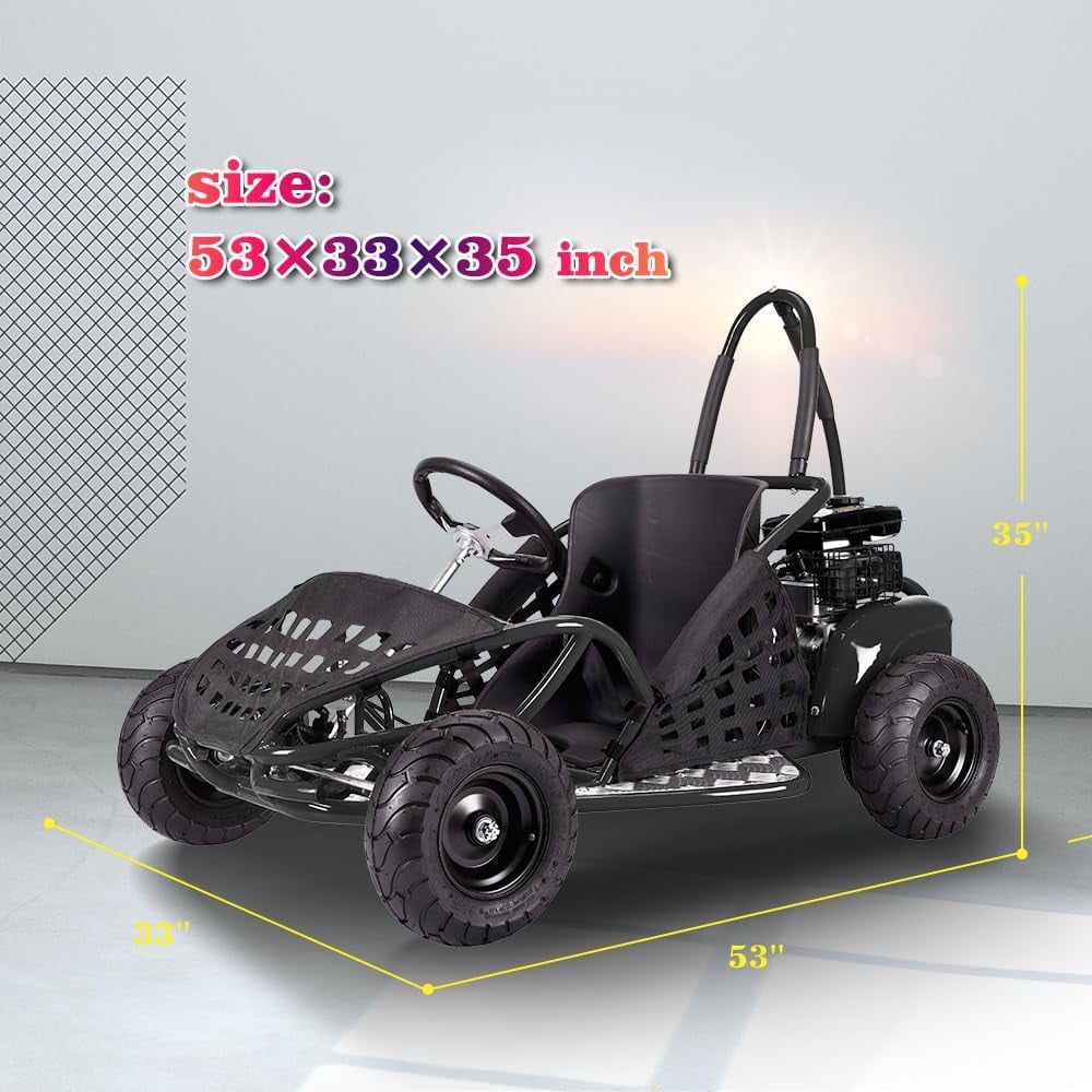 QEASET 79cc 1-Seater Gasoline Go-Kart, 4-Stroke 2.5HP, 13" Front and Rear All Terrain Tires(Black)