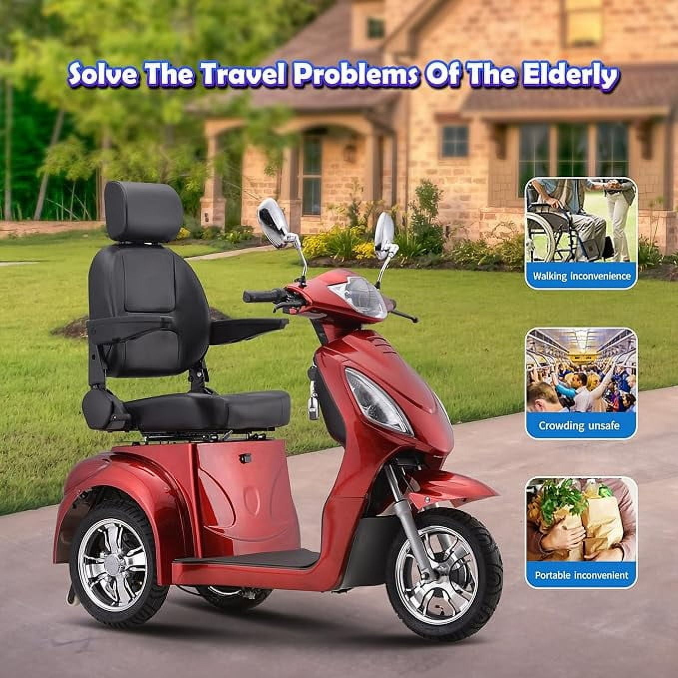 SKRT Electric Large 3 Wheel Mobility Scooters, Heavy Duty Wheelchair Device, 400 LBS Capacity for Seniors & Adults, Speed Adjust, Remote Key, Assembled In US, Receive Ready to Ride