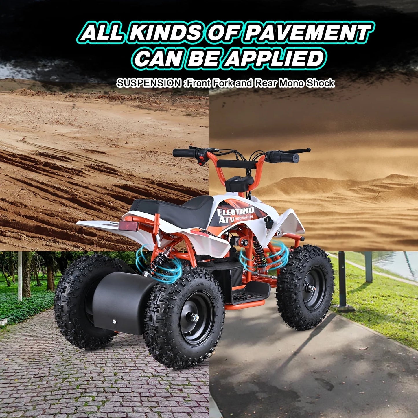 WAWA Electric ATV Dirt Quad,4-Wheeler Bike with 500W Motor,Parent Speed Control,Dual Suspensions, Age 13+(ORANGE)