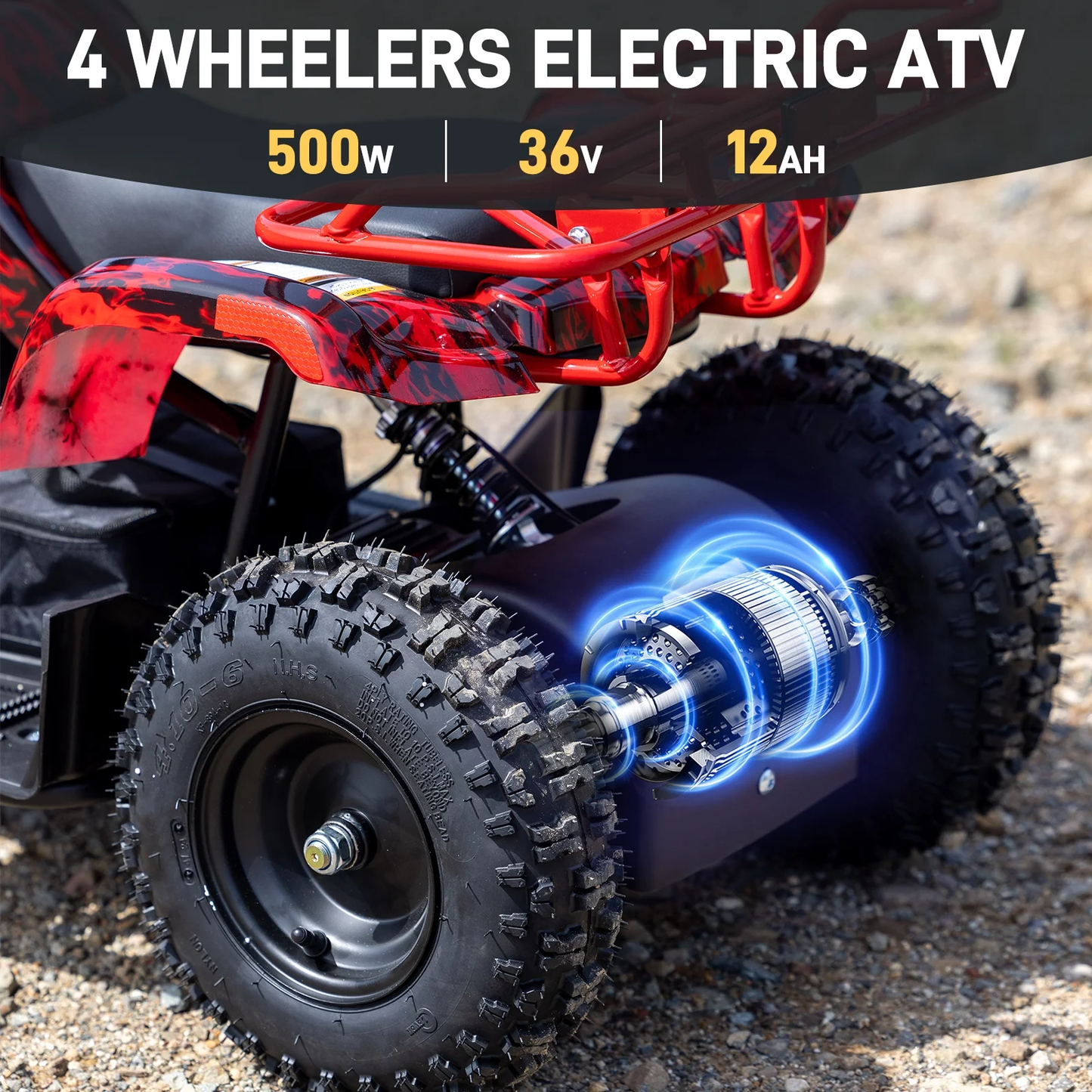 500W 36V Battery Ride-On Off-Road 4-Wheeler – 15-Mile Range, Red