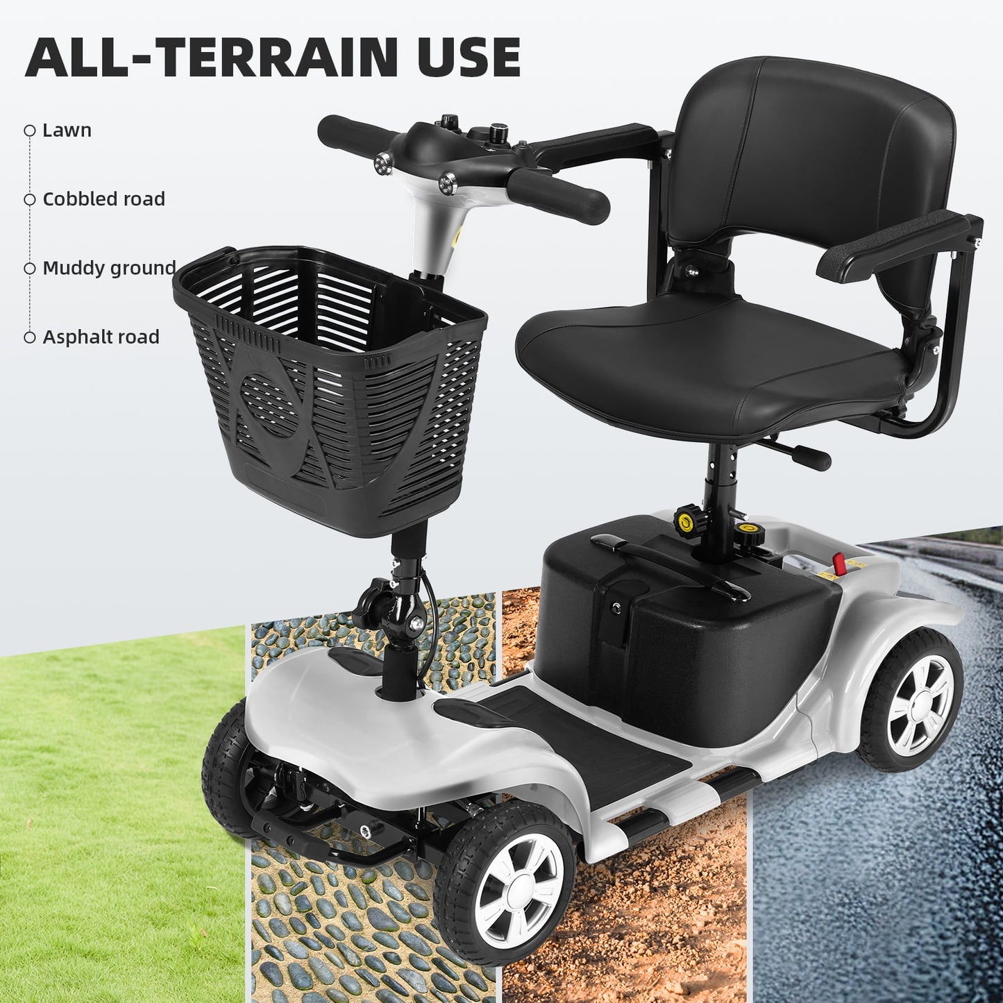 Arshin Mobility Scooters for Seniors,4 Wheels Outdoor Mobility Scooters Lightweight and Portable,180W 24V Electric Mobility Scooters with High-Power Motor,Suitable for Travel,Adults,Elderly(Silver)