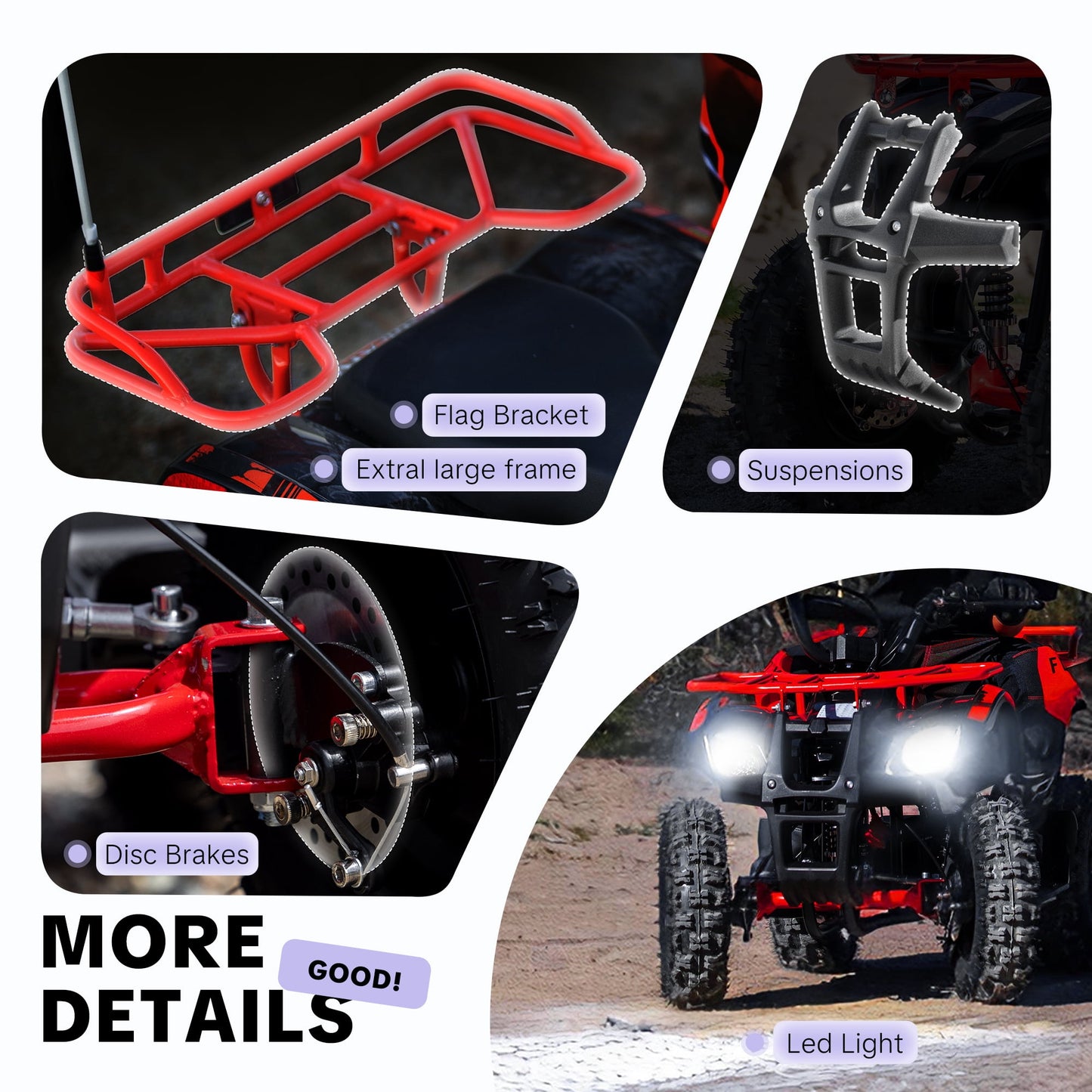 36V 500W Electric 4 Wheeler for age 12+,10/15 MPH Speed Adjustment,IVFJFV 12AH Battery Powered 4 Wheel with Safety Lock,Powered Ride-on Car Dual Shock Absorbers,LED Light,10" Off-Road Tires,Flame