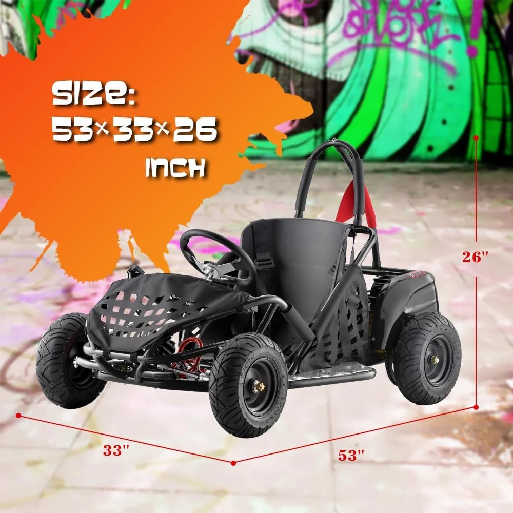QEASET Electric Go Kart, 48V Powered Ride On Car with Steel Tubular Frame, Seat Belt, 13 inch All-Terrain Tires for Teens(BLACK)
