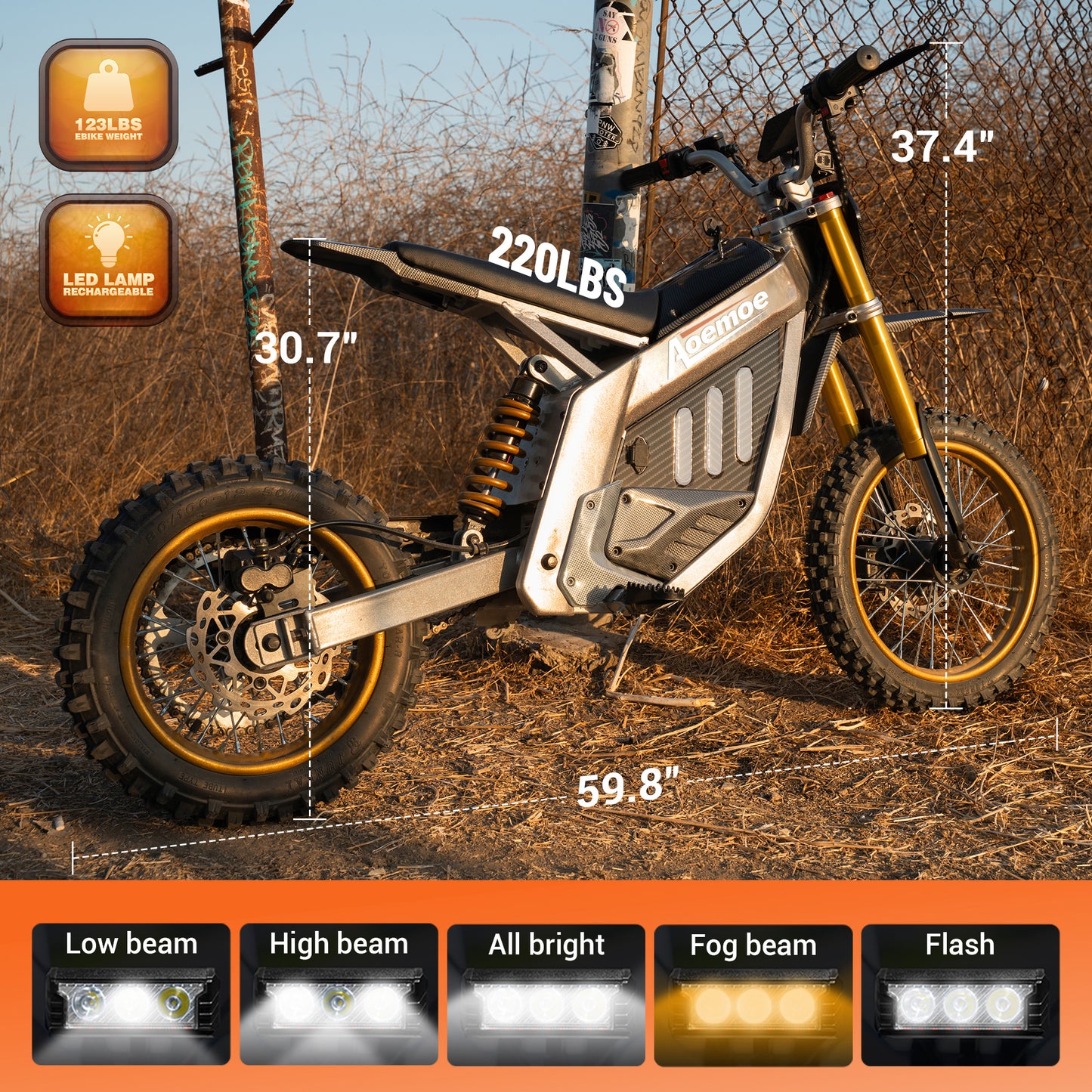 Aoemoe 48V 3000W (Peak Power) Electric Dirt Bike for Teens, 50-55km/h, 40km Range, Off-Road Li-Battery