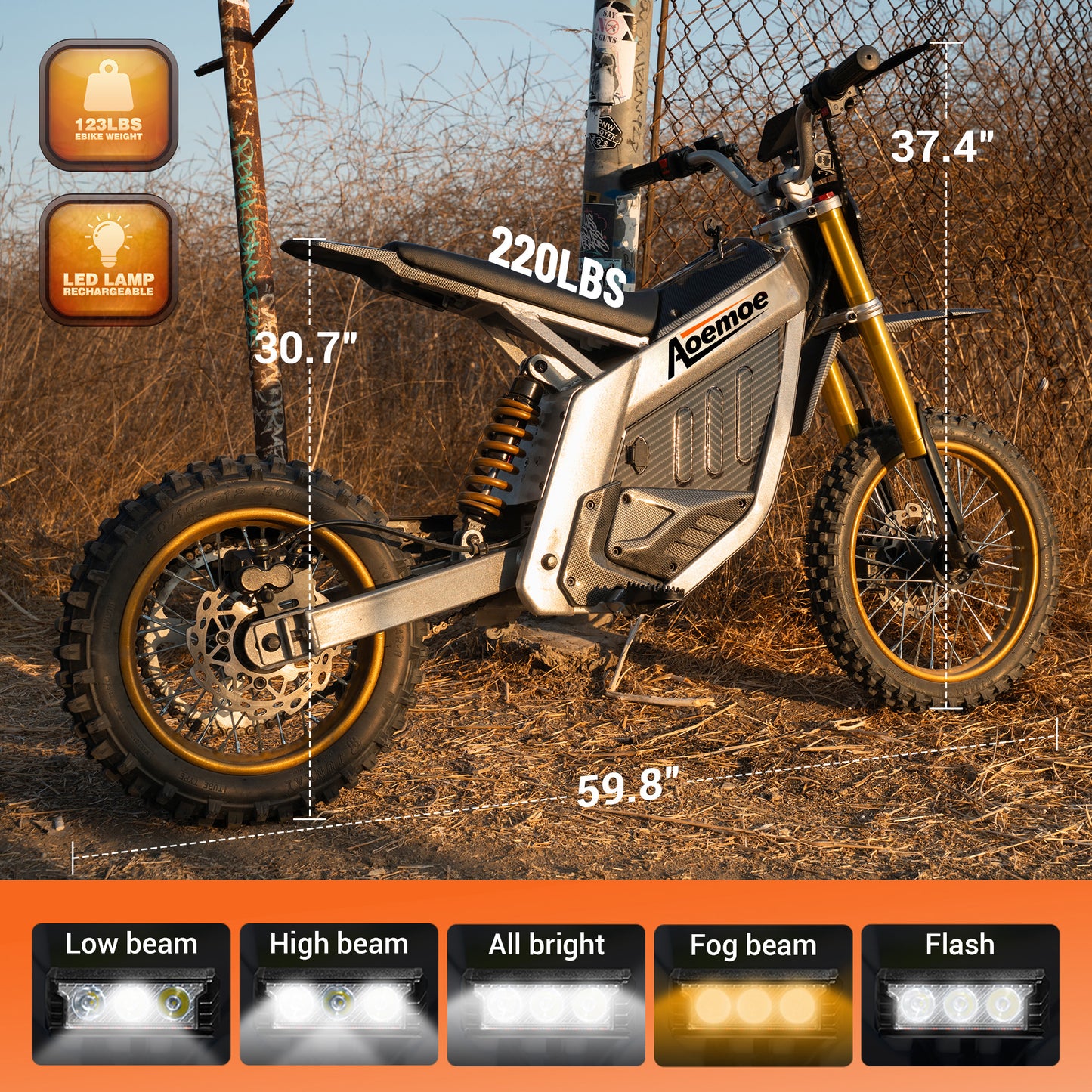 Aoemoe 48V 3000W (Peak Power) Electric Dirt Bike for Teens, 42mph, 40km Range, Off-Road Li-Battery
