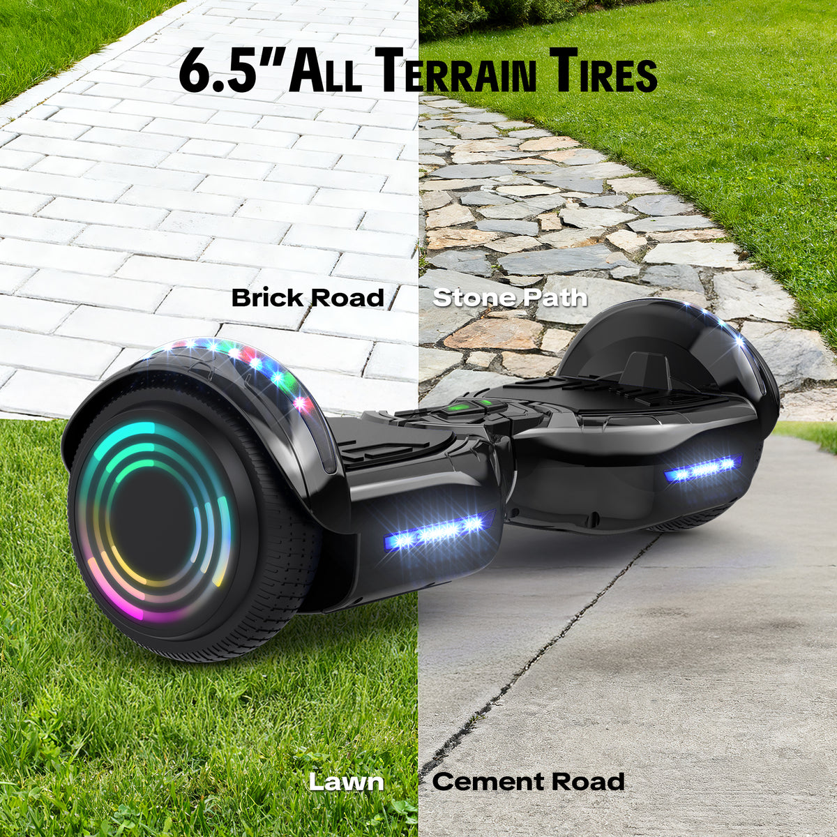 MOSTA Bluetooth Hoverboard with LED Headlight, 2-Wheel Self-Balancing Electric Scooter 6.5 inch Black