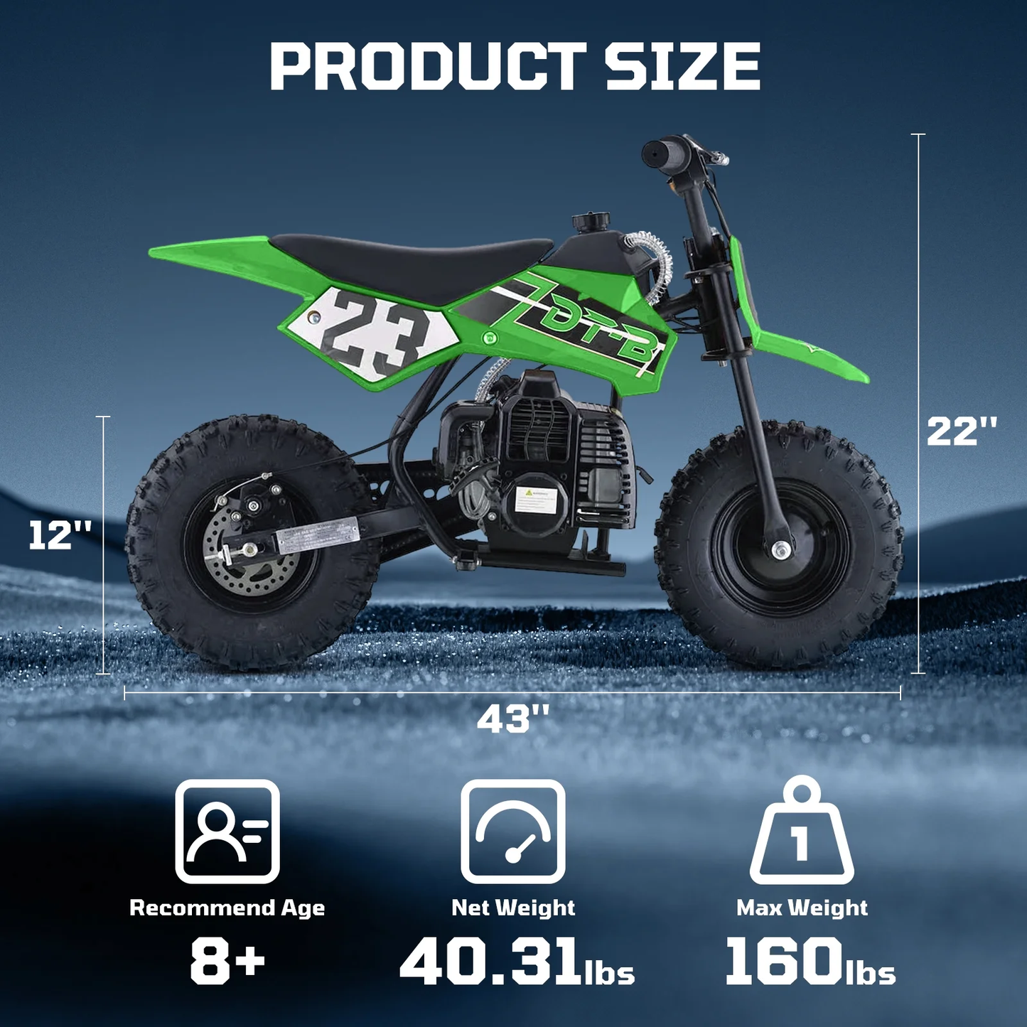 QEASET 49CC Gas Powered Mini Bike, 2-Stroke, up to 20Mph, EPA Approved